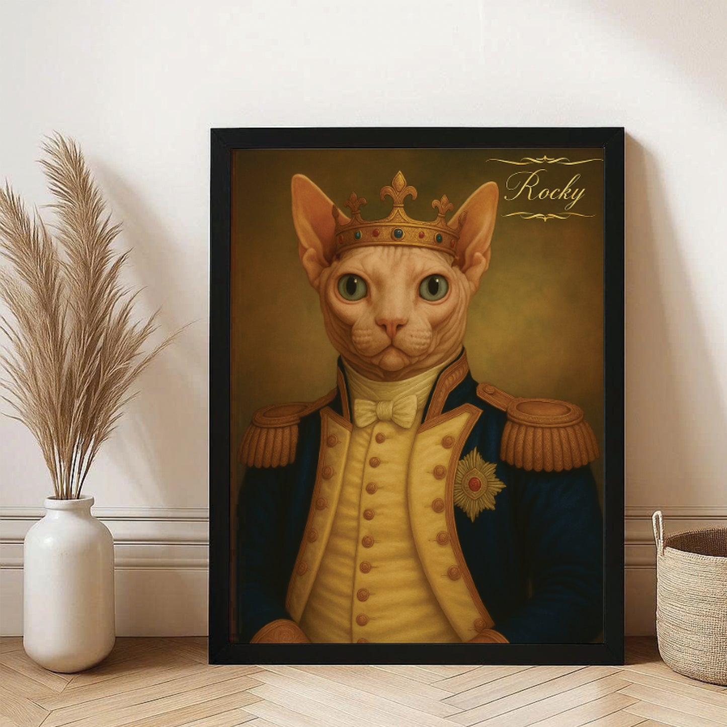 Custom Photo Great Captain Cat Canvas Framed Wall Art Gift For Cat Lovers