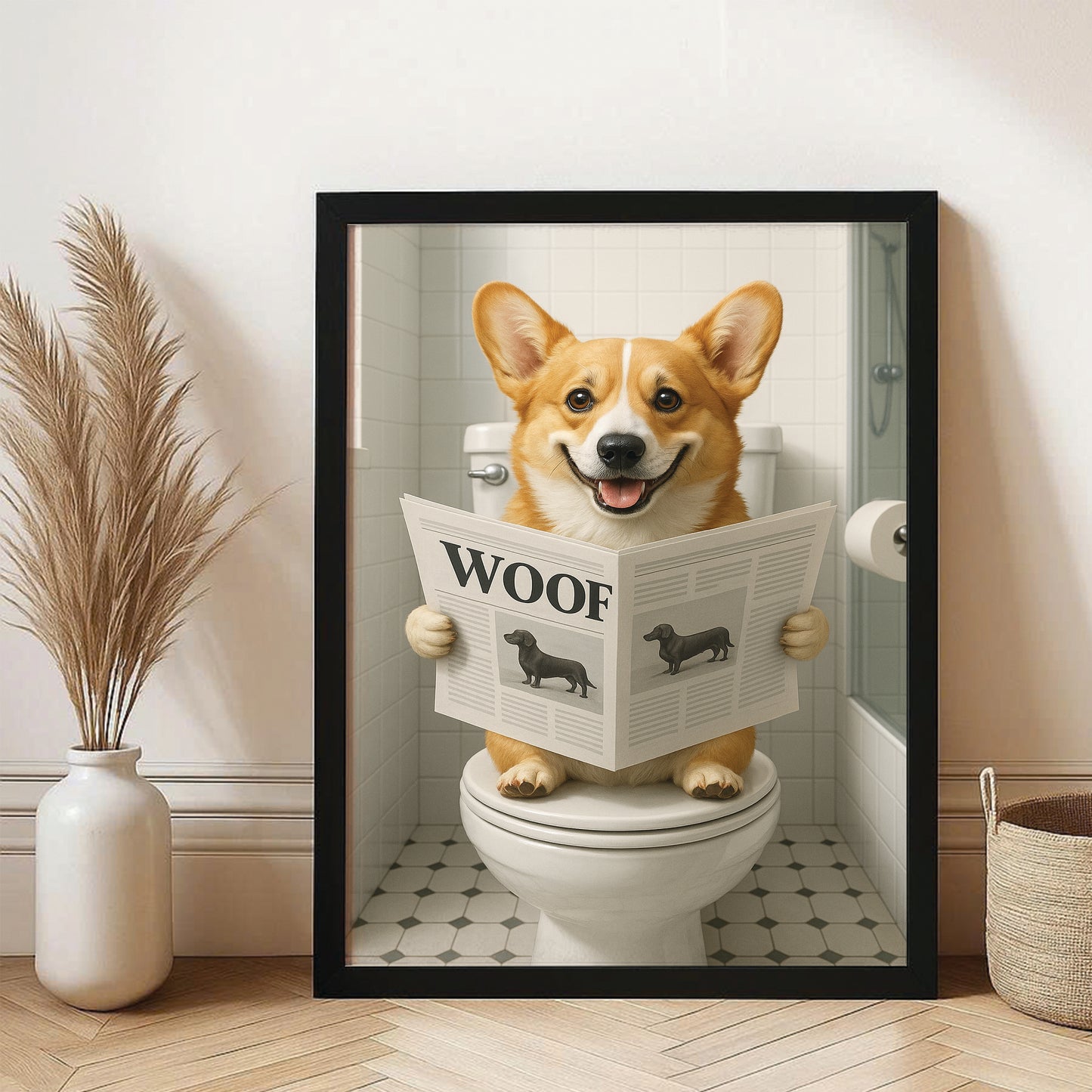 Custom Photo Dog Bathroom Style 6 Canvas Framed Wall Art Gift For Dog Lovers