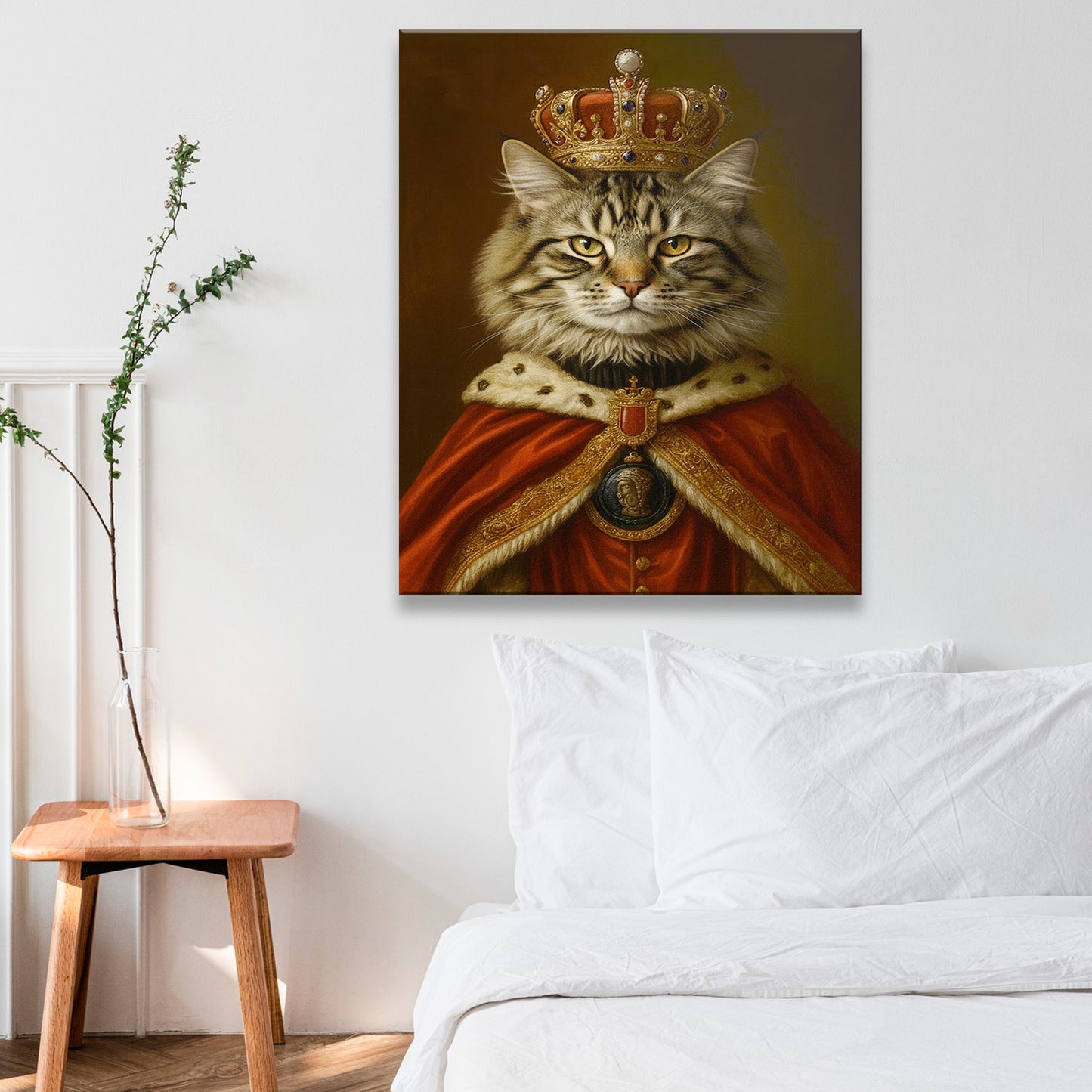 Custom Photo Royal Cat With Crown Canvas Gift For Cat Lovers