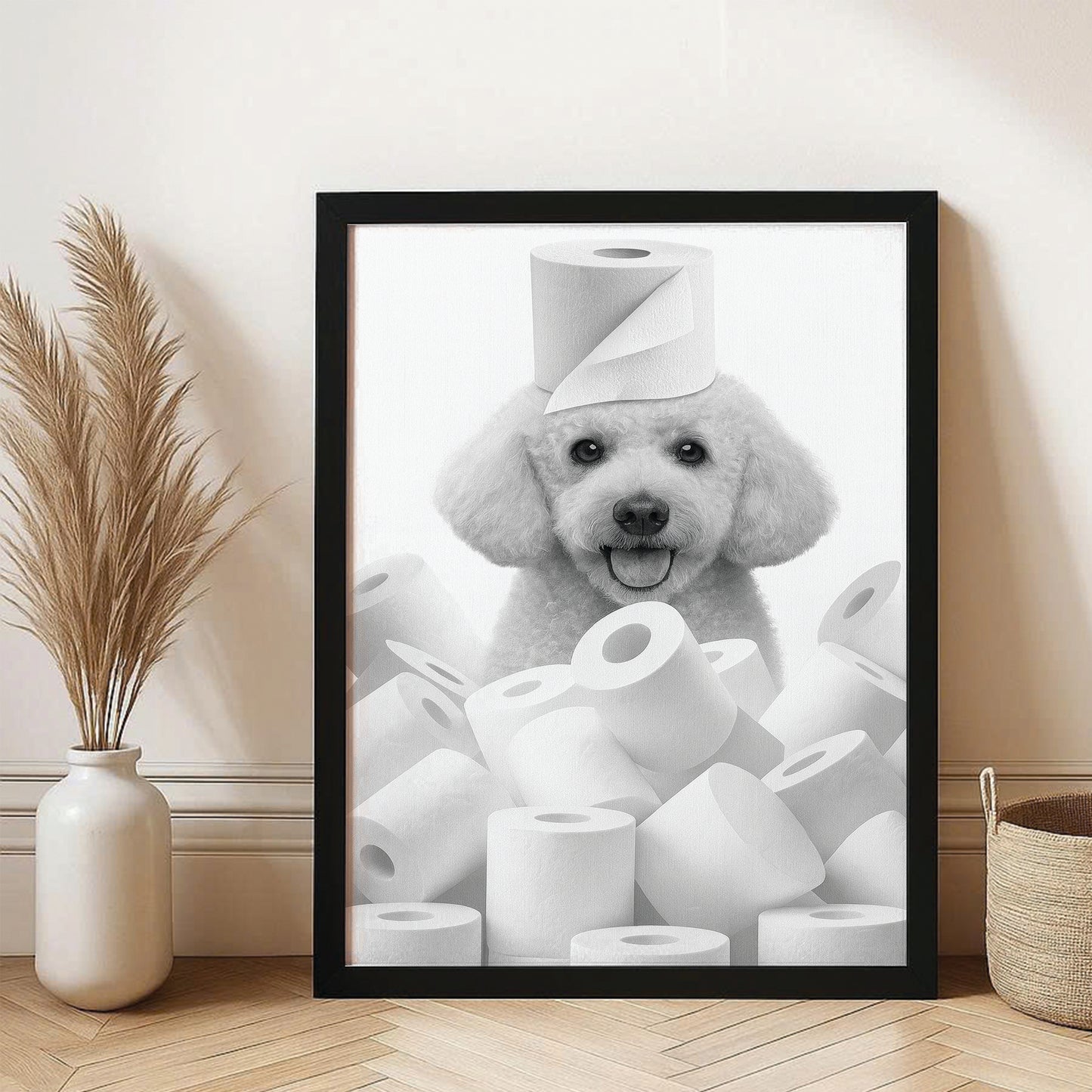 Custom Photo Dog Bathroom Canvas Framed Wall Art