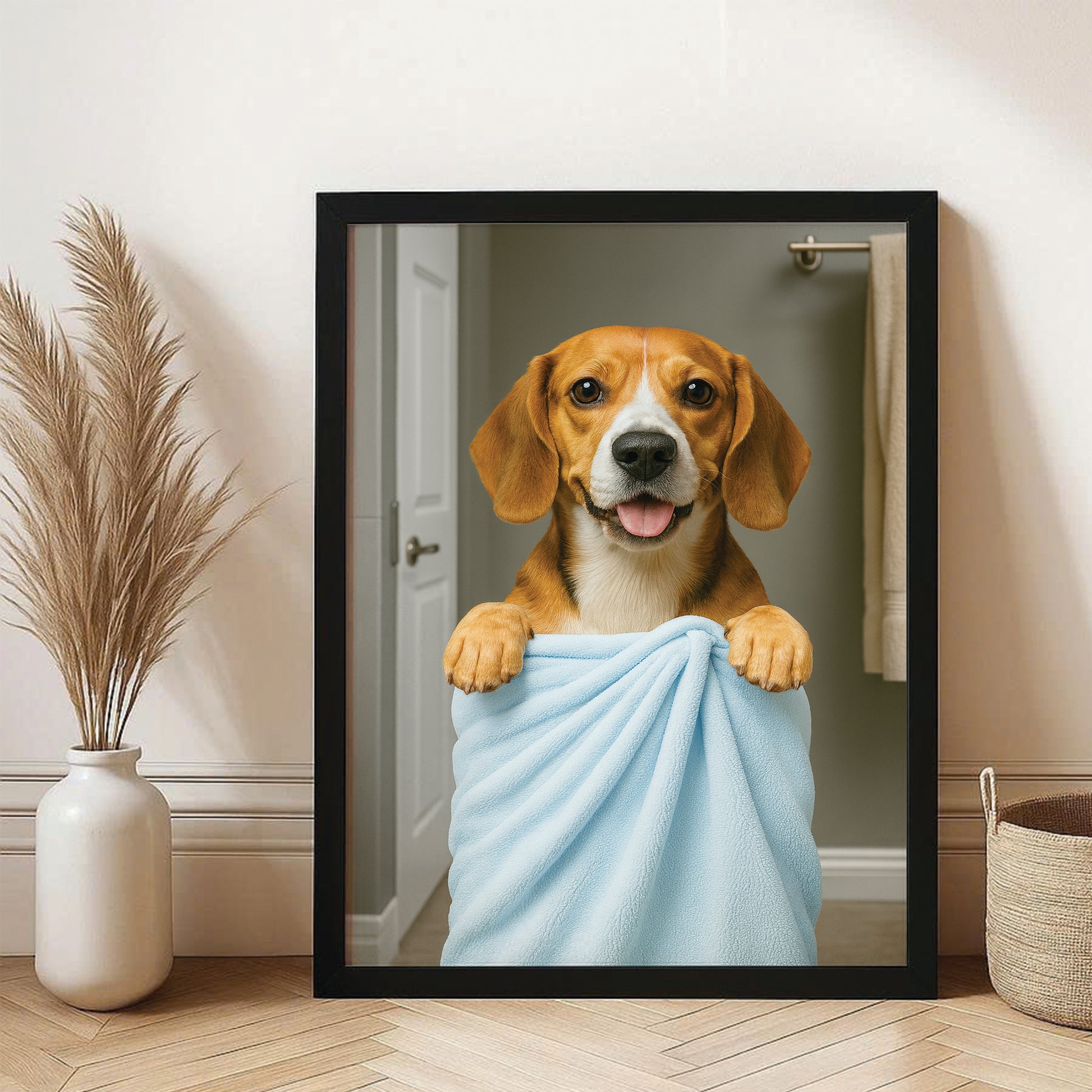Custom Dog Photo In Bathroom Canvas Framed Wall Art Dog Lover Gifts