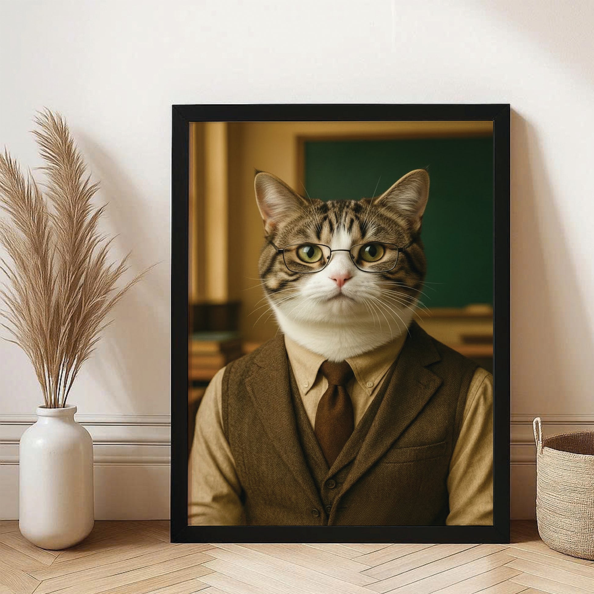Custom Photo Professor Teacher Cat Canvas Framed Wall Art  Gift For Cat Lovers
