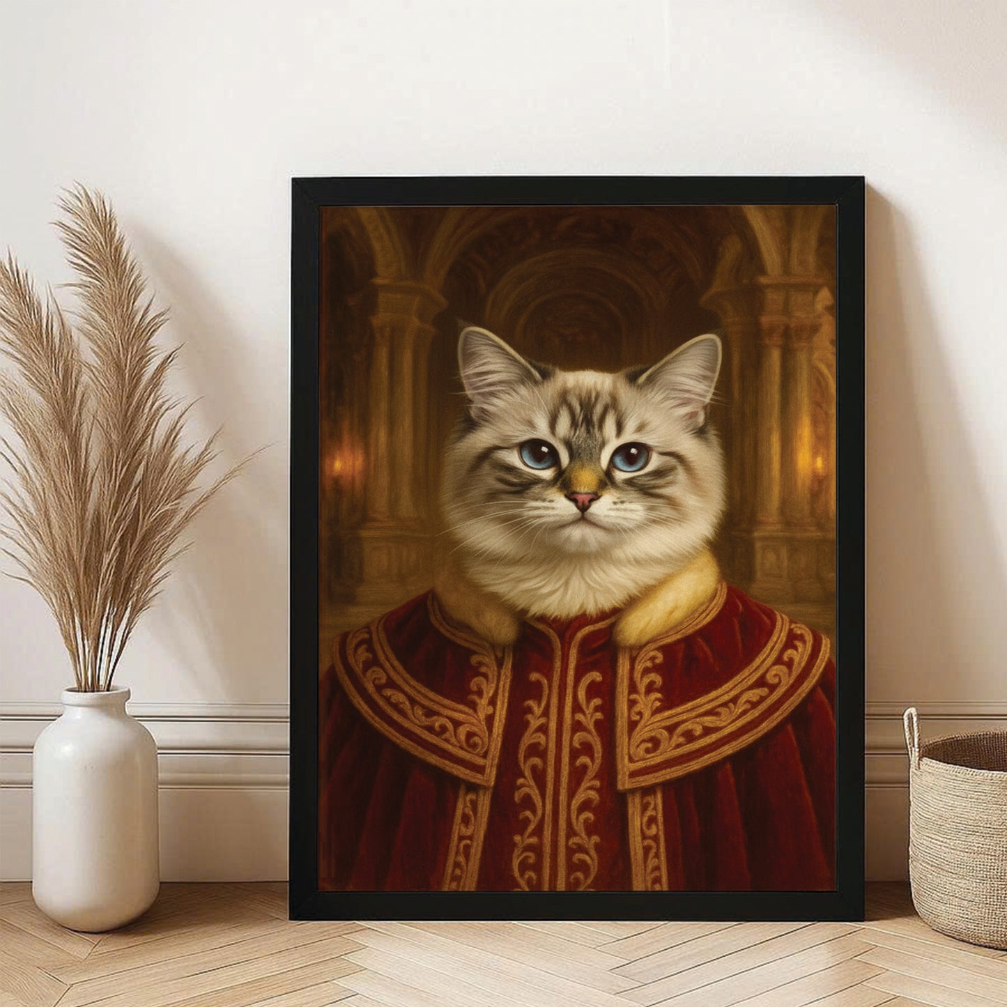 Custom Photo King Royal Cat Style 01 Canvas Framed Wall Art Gift For Cat Lovers