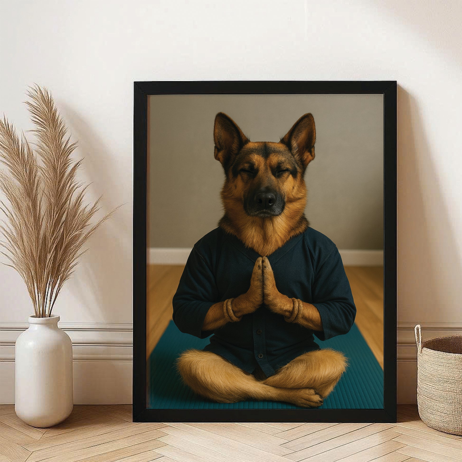 Custom Photo Yoga Dog Canvas Framed Wall Art Gift For Dog Lovers