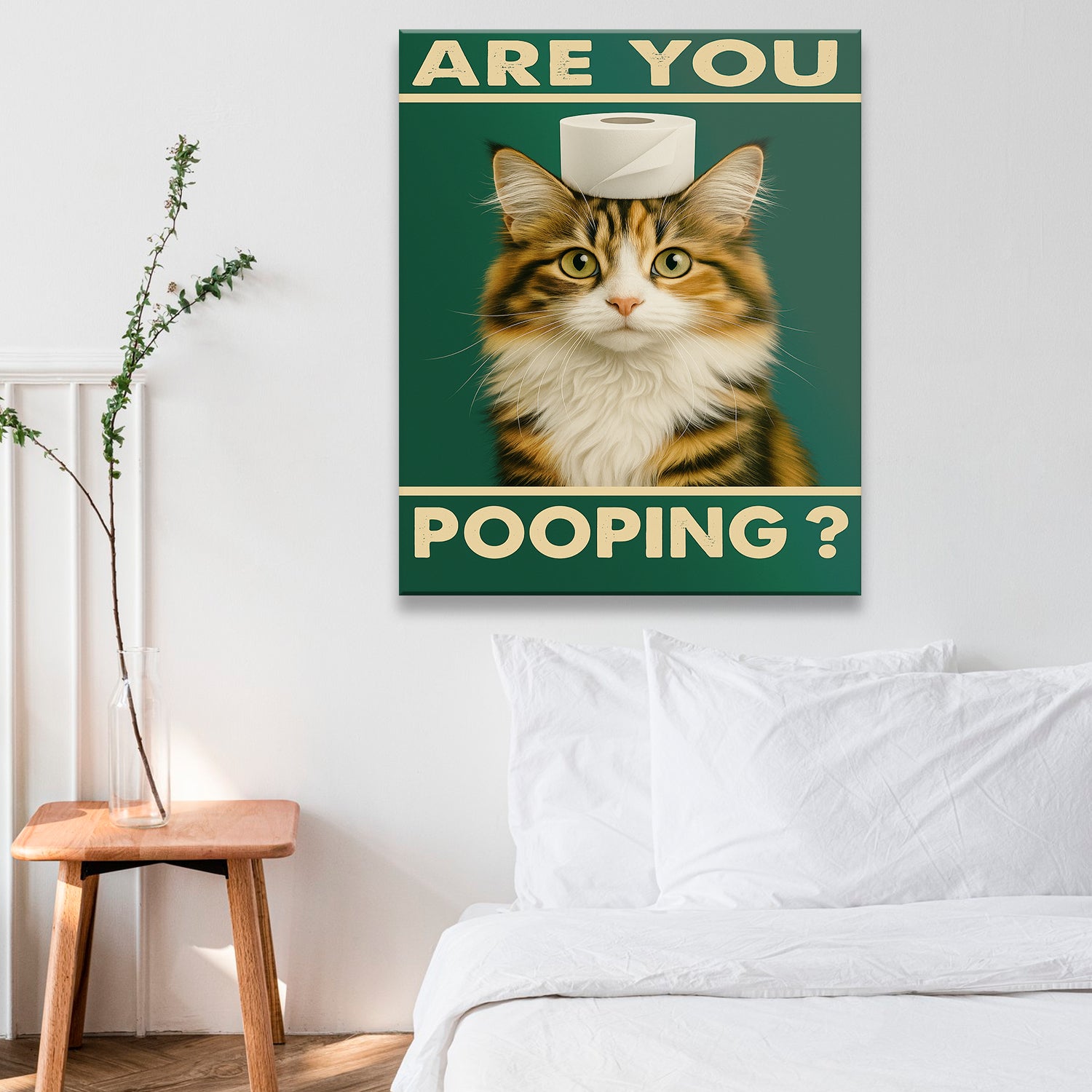 Custom Photo Funny Cat In Bathroom Canvas