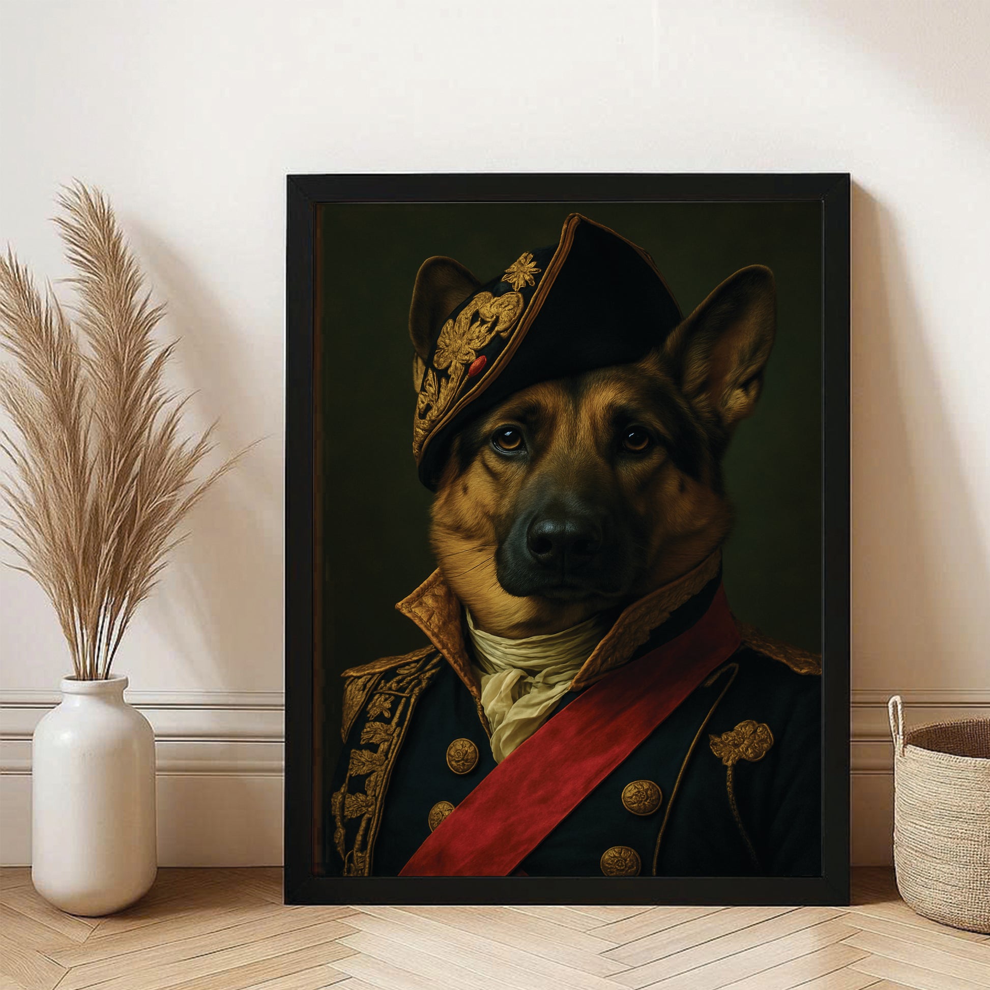 Custom Photo Portrait Royal Dog Canvas Framed Wall Art Gift For Dog Lovers