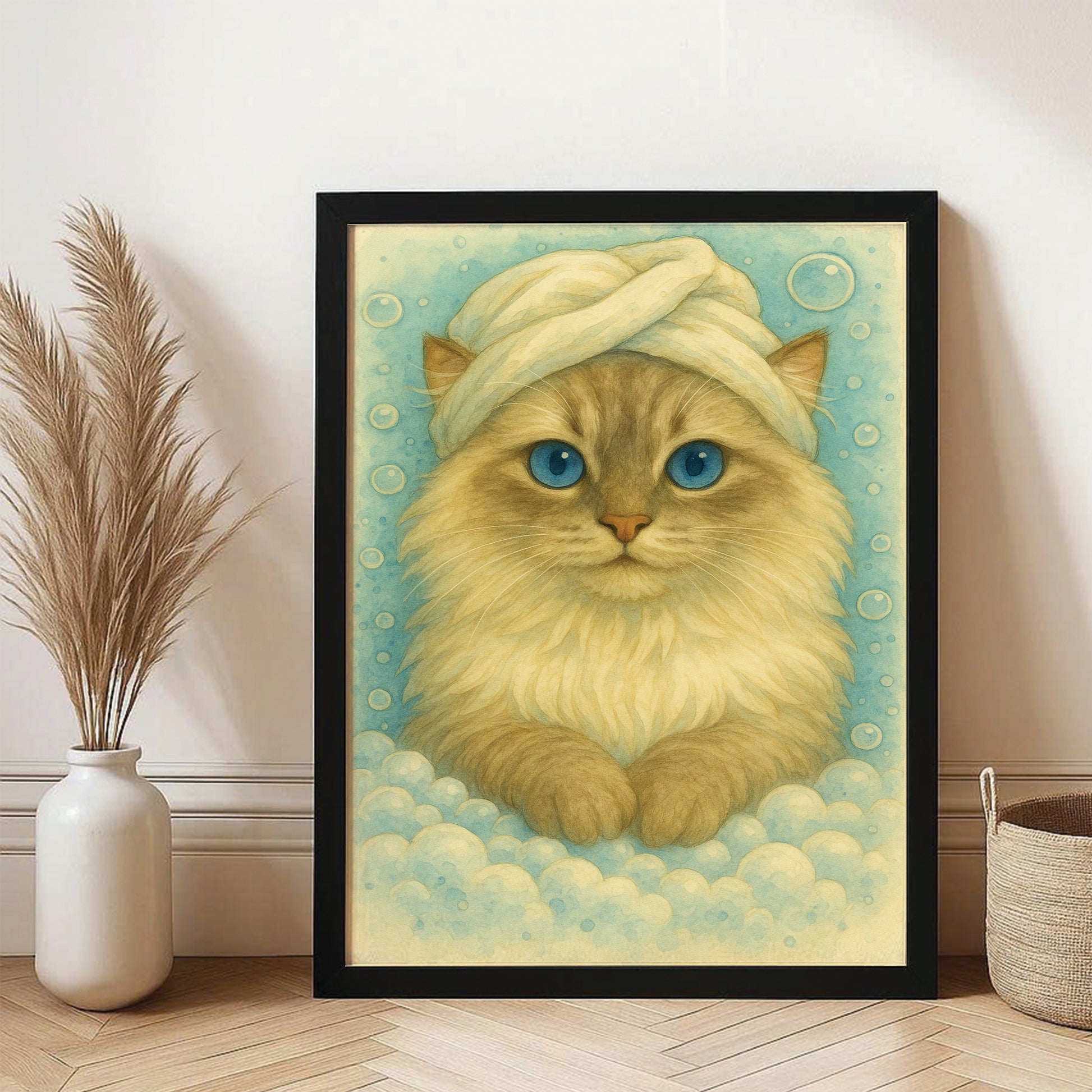Custom Cat Potrait In Bathroom Canvas Framed Wall Art