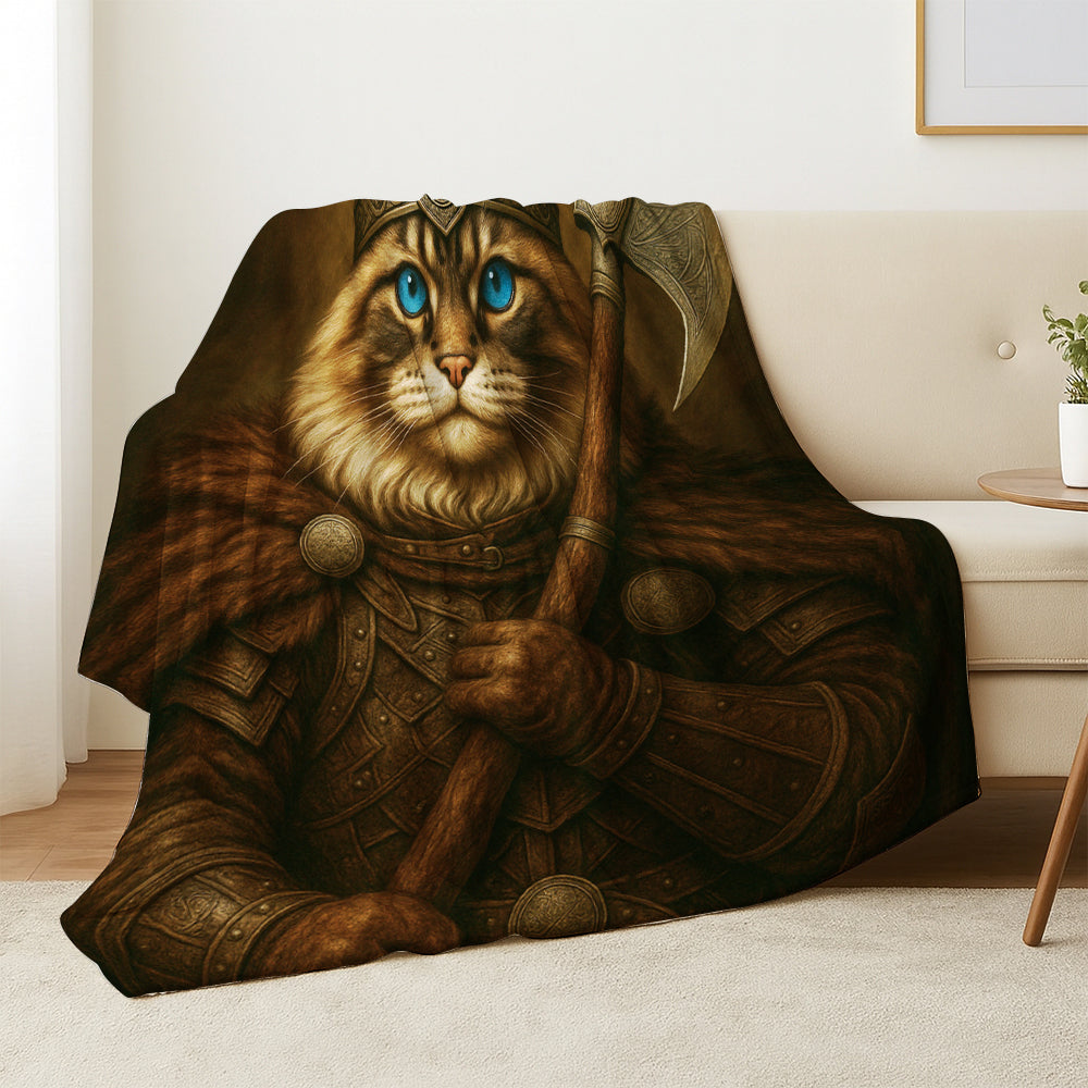 Custom Cat Photo Viking Warrior Blanket _ Gift For Cat