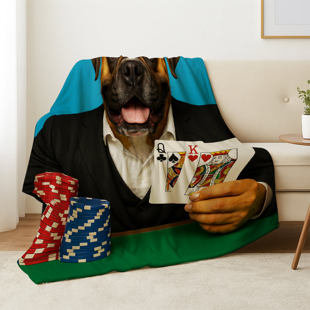 Custom Photo Poker Player Dog BlanketGift For Dog Lovers