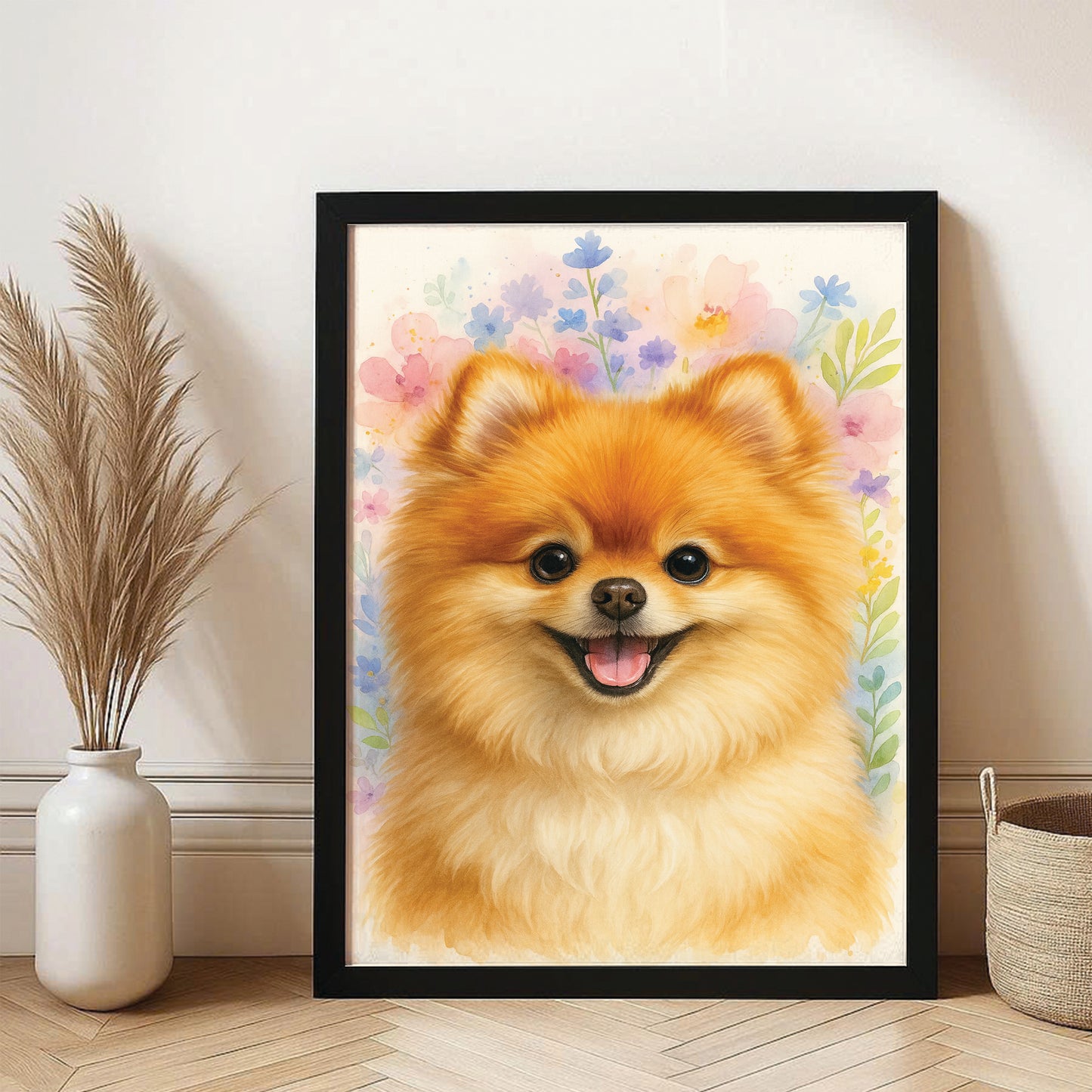 Custom Photo Dog Floral Watercolor Art