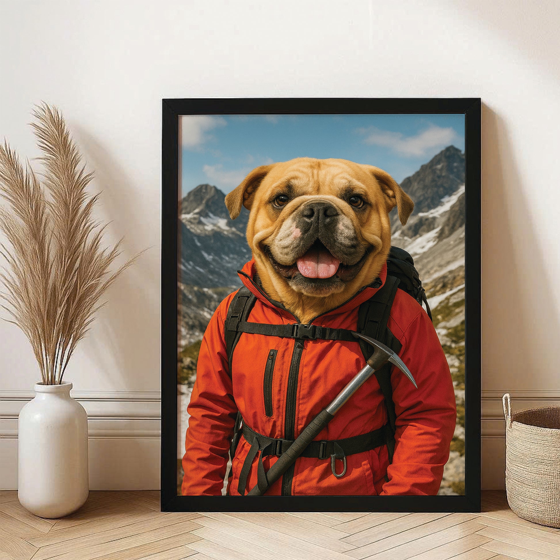 Custom Photo Mountaineer Climbing Dog Canvas Framed Wall Art Gift For Dog Lovers