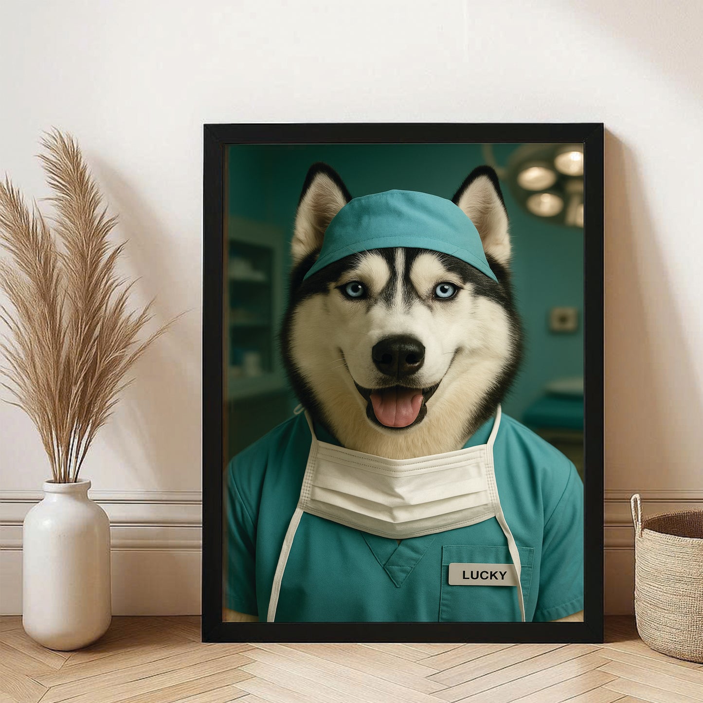 Custom Photo Surgeon Dog Canvas Framed Wall Art Gift For Dog Lovers