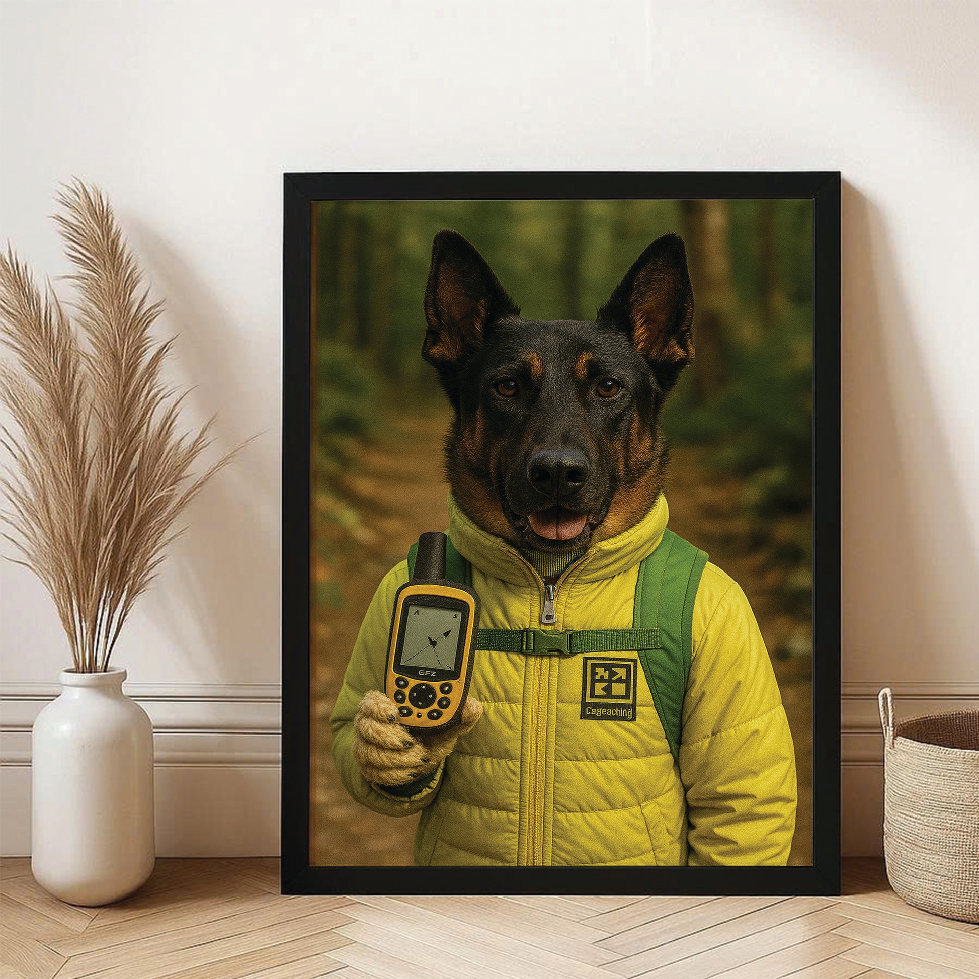 Custom Photo Geocaching Gps Adventure Dog Canvas Framed Wall Art Gift For Dog Lovers