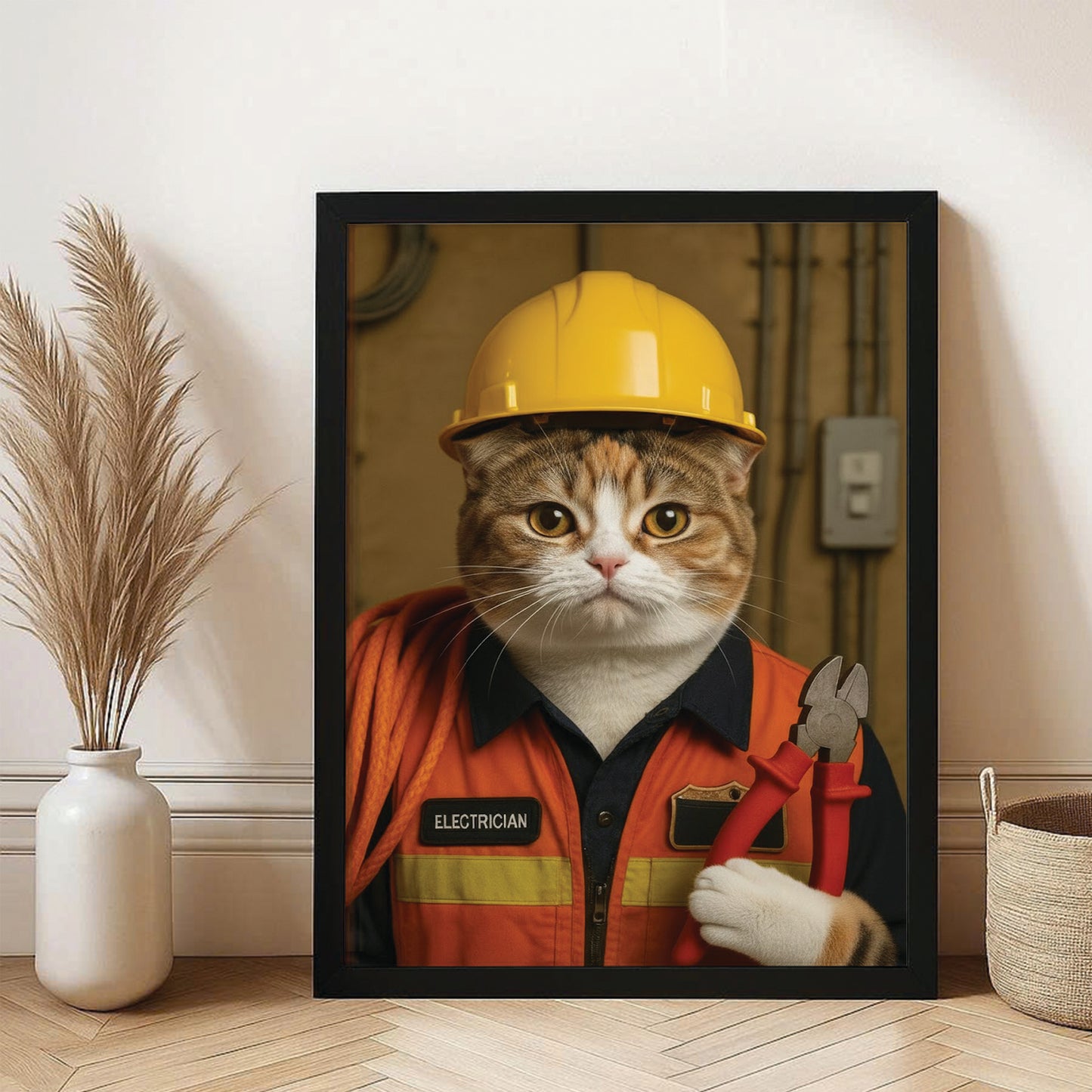 Custom Photo Electrician Cat Canvas Framed Wall Art  Gift For Cat Lovers