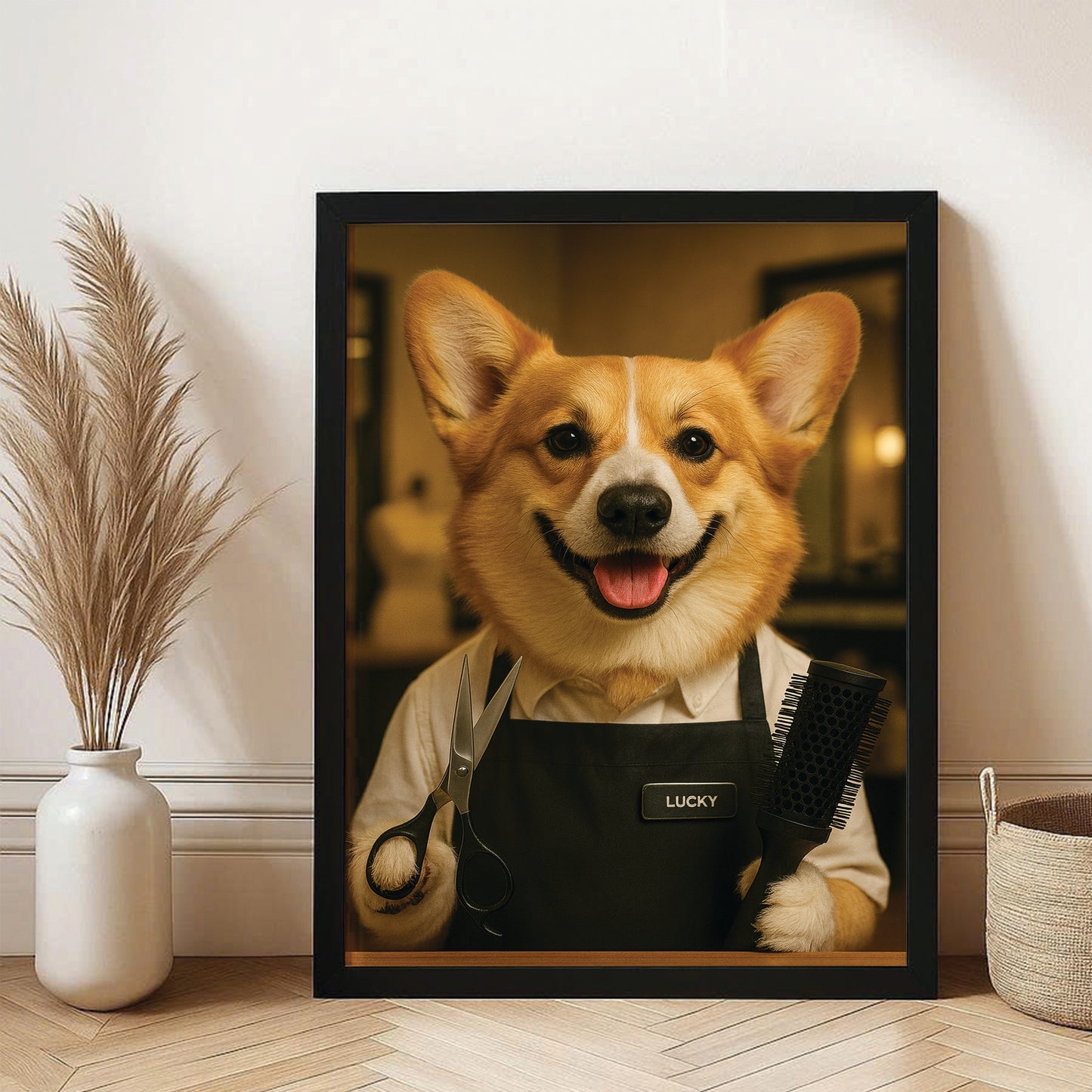 Custom Photo Hair Stylist Dog Canvas Framed Wall Art Gift For Dog Lovers