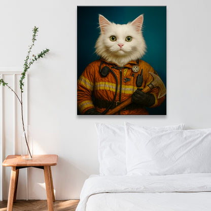 Custom Cat Photo Firefighter Canvas _ Gift For Cat Lovers