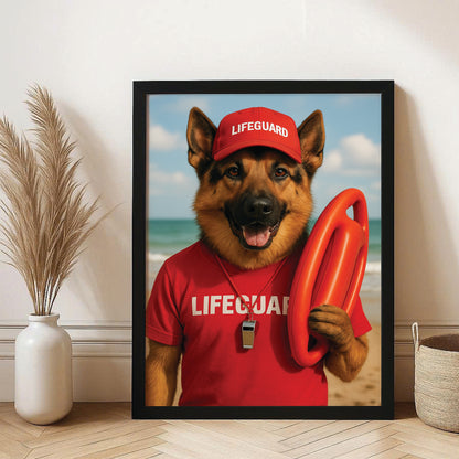Custom Photo Lifeguard Dog Canvas Framed Wall Art Gift For Dog Lovers