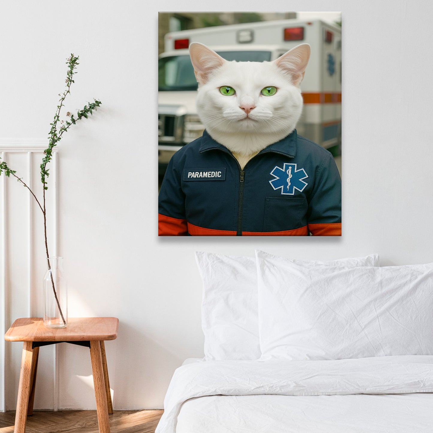 Custom Photo Paramedic Emt Cat Canvas Gift For Cat Lovers