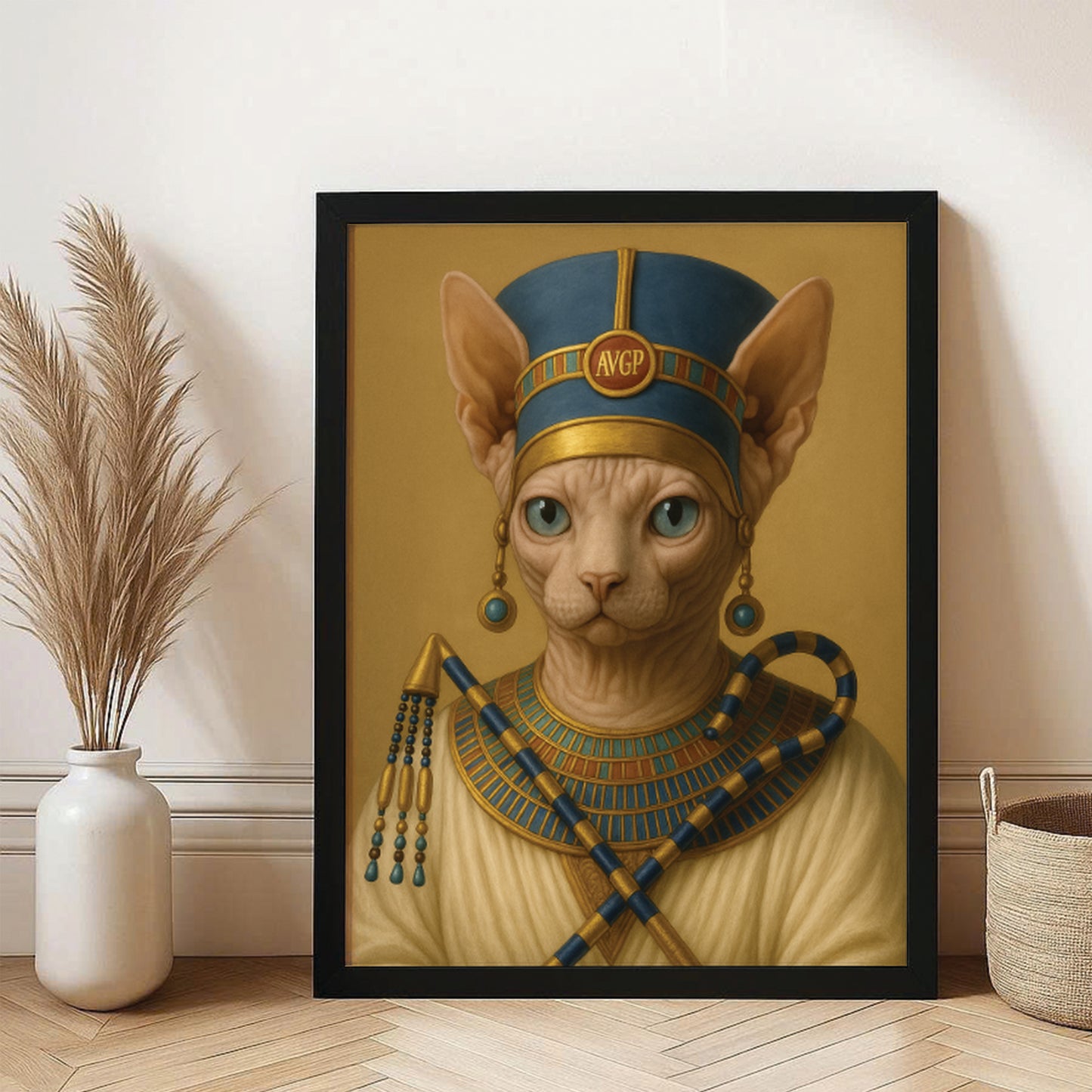 Custom Photo Egyptian Queen Cat Canvas Framed Wall Art Gift For Cat Lover