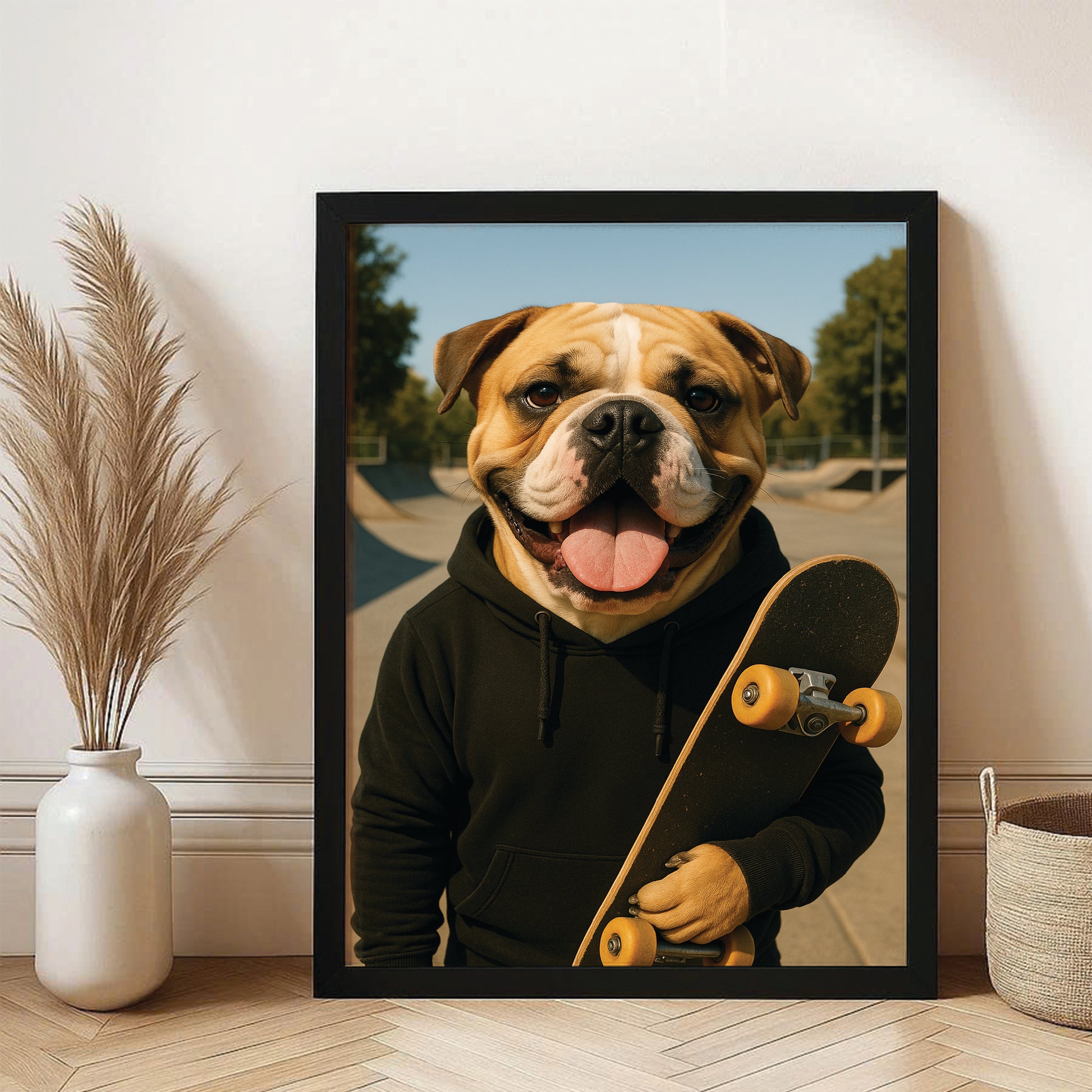 Custom Photo Skater Skateboard Canvas Framed Wall Art Gift For Dog Lovers