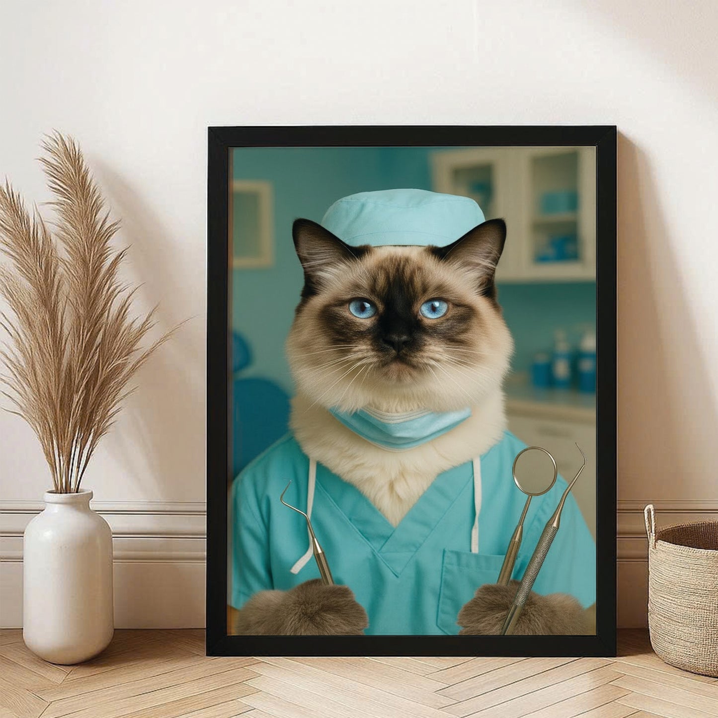 Custom Photo Dentist Cat Canvas Framed Wall Art Gift For Cat Lover