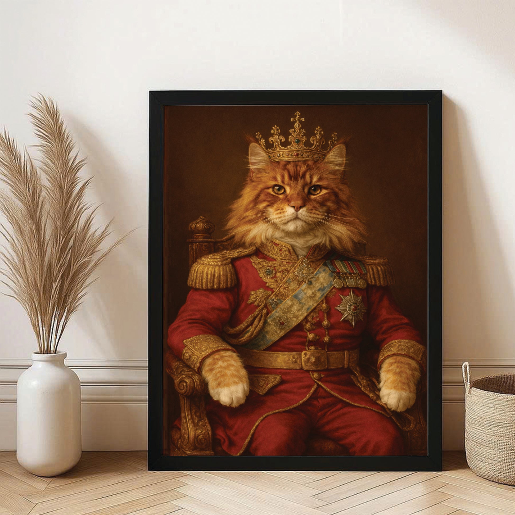 Custom Photo King Cat With Crown Royal Canvas Framed Wall Art Gift For Cat Lovers