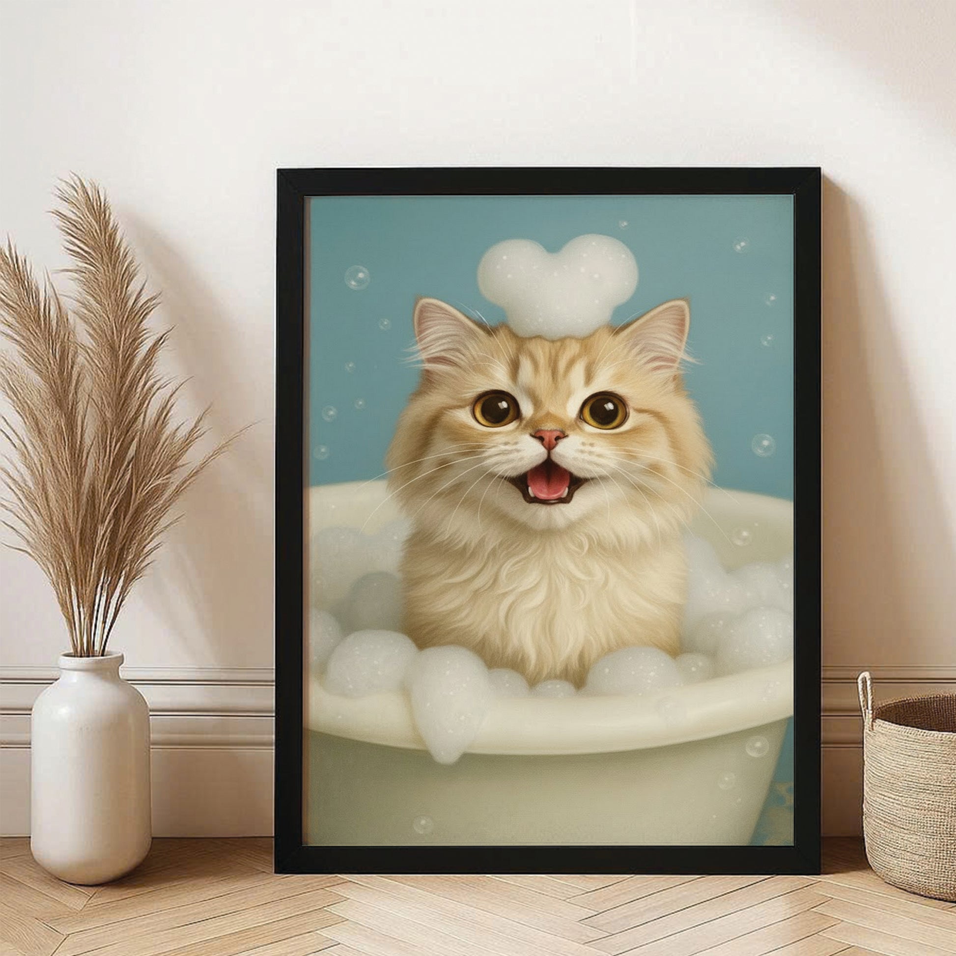 Custom Photo Cat Bathroom Style 29 Canvas Framed Wall Art Gift For Cat Lovers