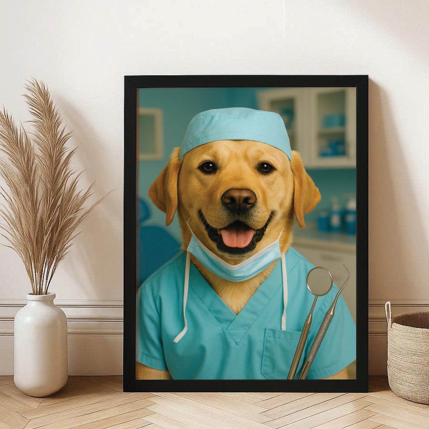 Custom Photo Dentist Dog Canvas Framed Wall Art Gift For Dog Lover