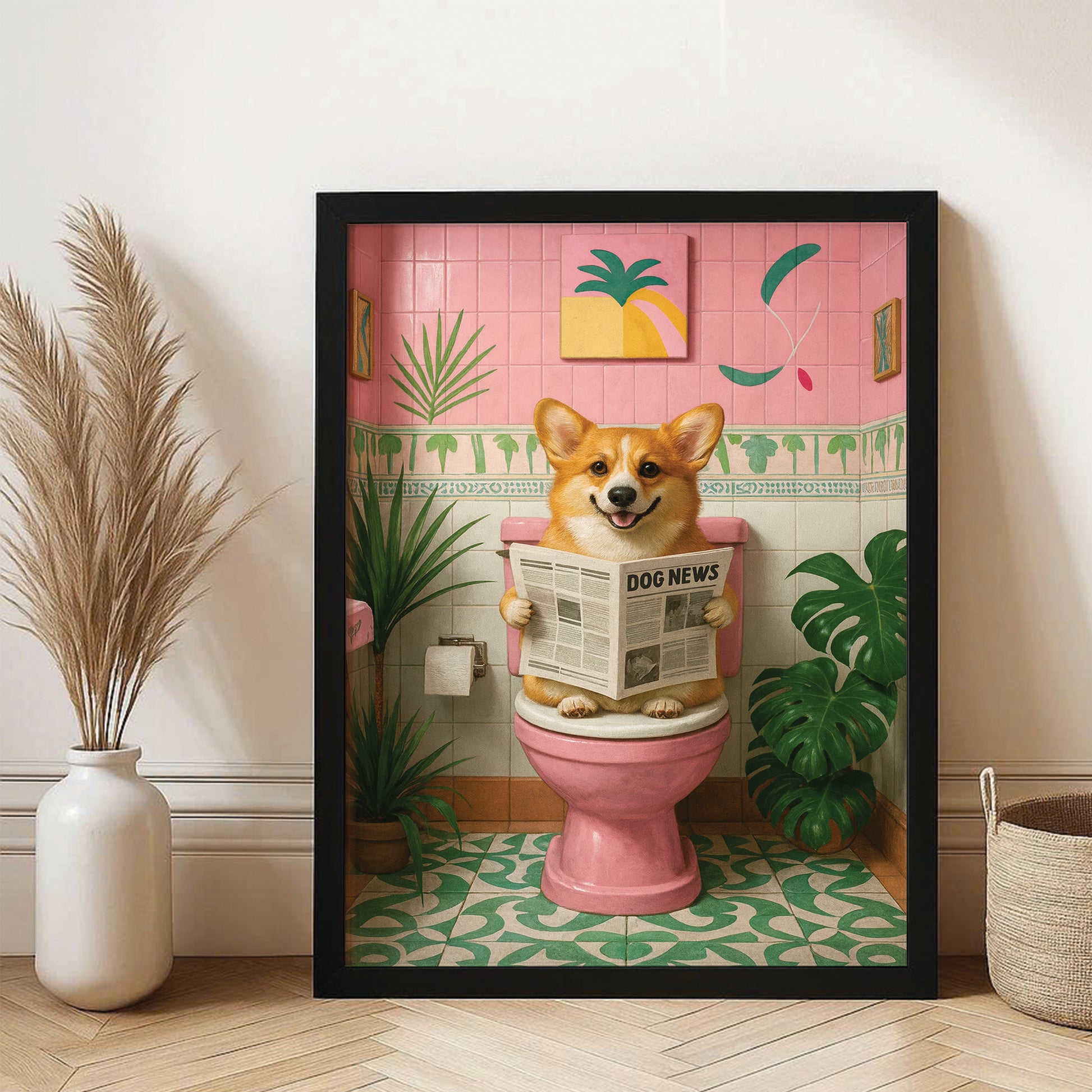 Custom Photo Dog Bathroom Style 10 Canvas Framed Wall Art Gift For Dog Lovers