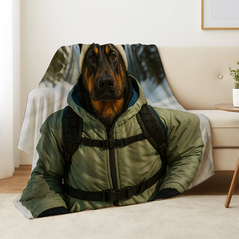 Custom Photo Winter Hiker Dog BlanketGift For Dog Lovers