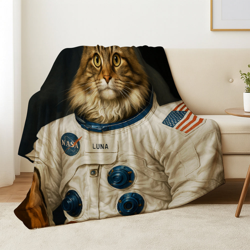 Custom Photo Cat Astronaut Blanket _ Gift For Cat Lovers