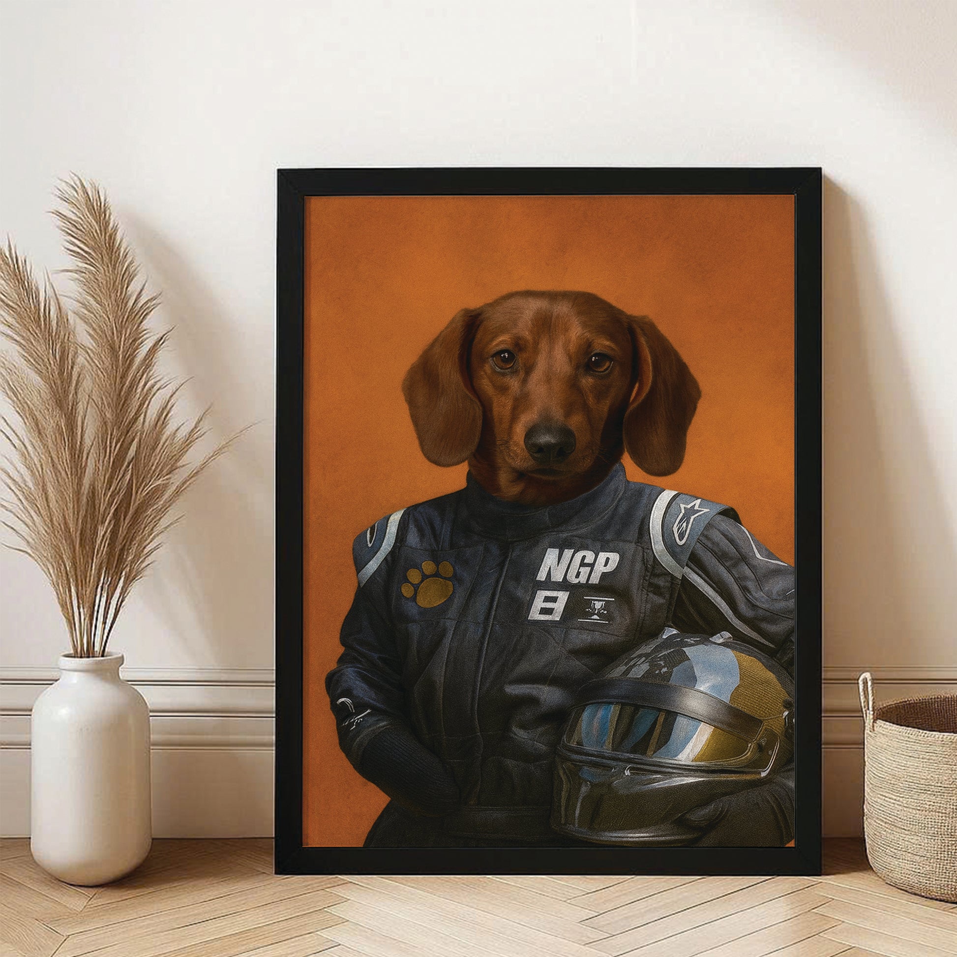 Custom Photo Dog Racer Canvas Framed Wall Art Gift For Dog Lovers