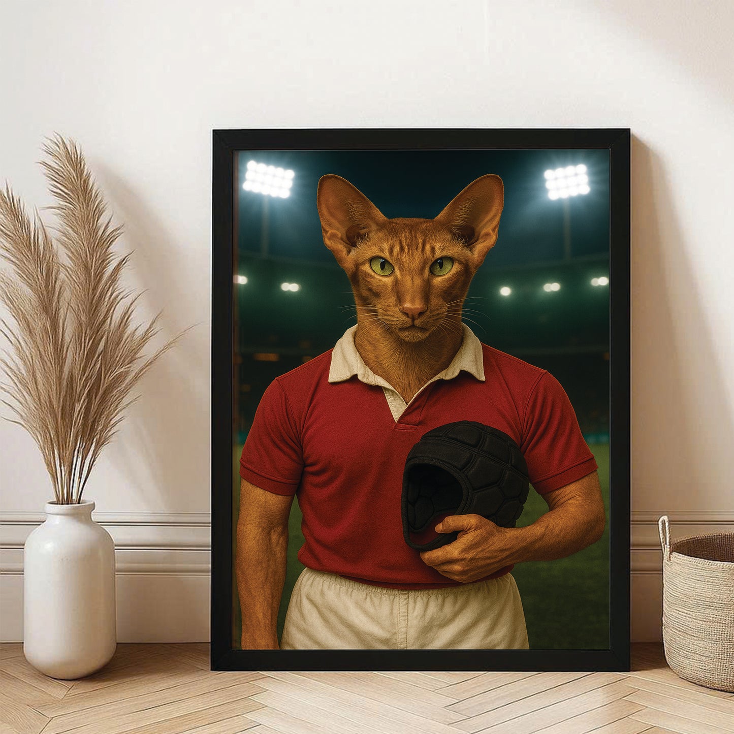 Custom Photo Rugby Player 2 Cat Canvas Framed Wall Art Gift For Cat Lovers
