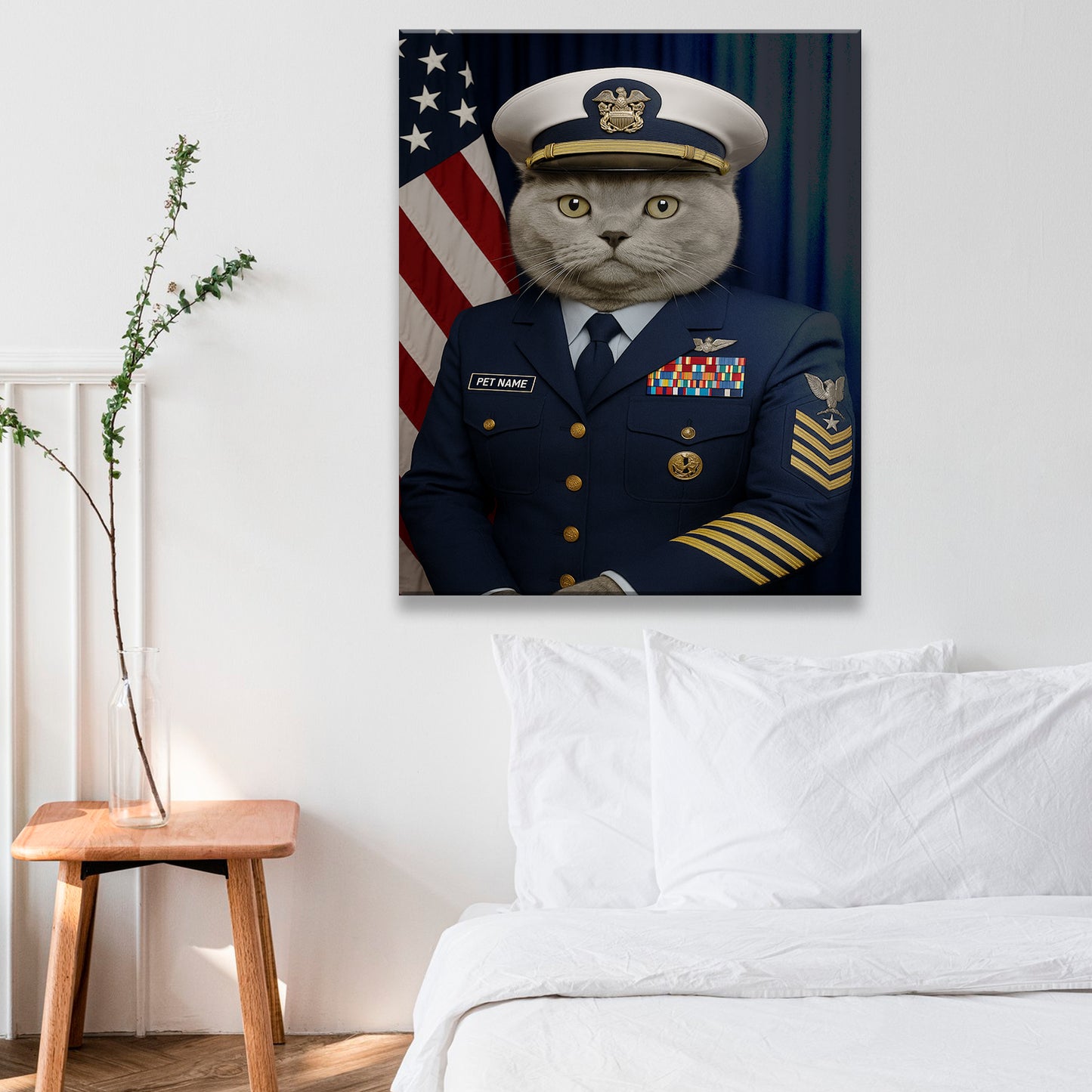 Custom Cat Photo Us Navy Canvas _ Gift For Cat Lovers