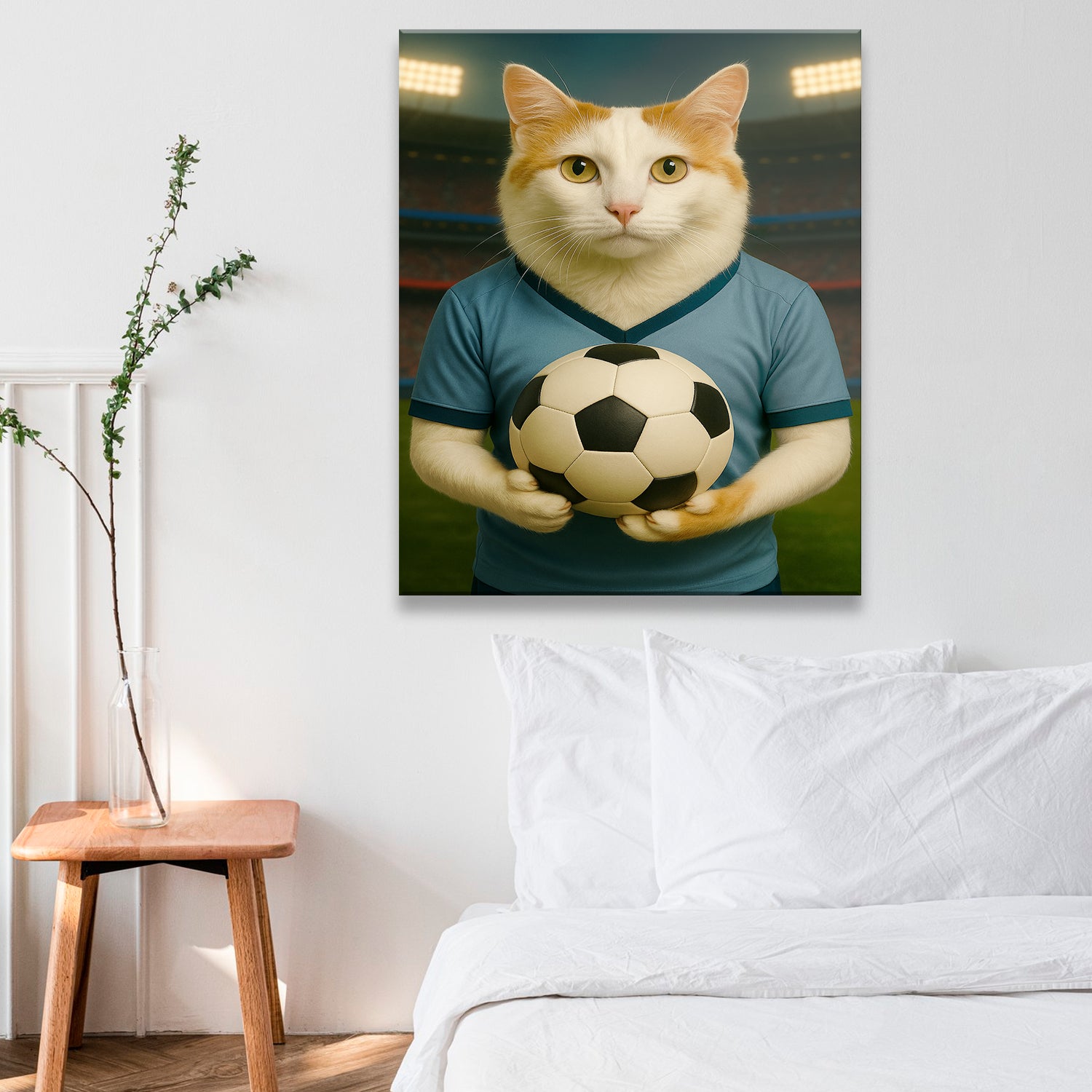 Custom Photo Soccer Cat Canvas Gift For Cat Lovers