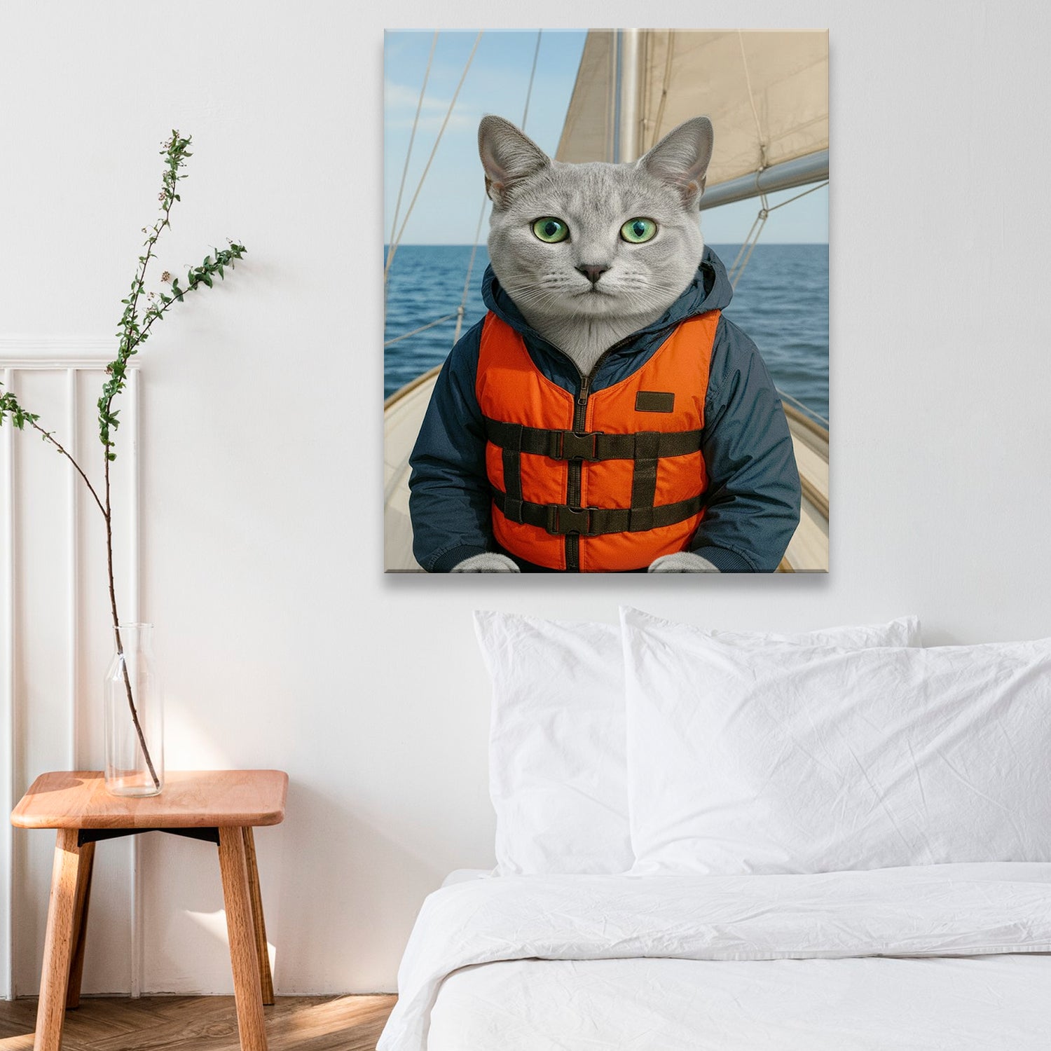 Custom Photo Sailor Cat Canvas Gift For Cat Lovers