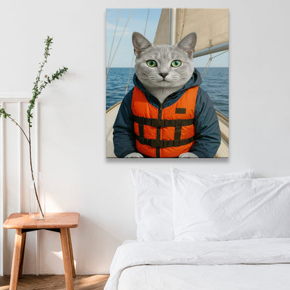 Custom Photo Sailor Cat Canvas Gift For Cat Lovers