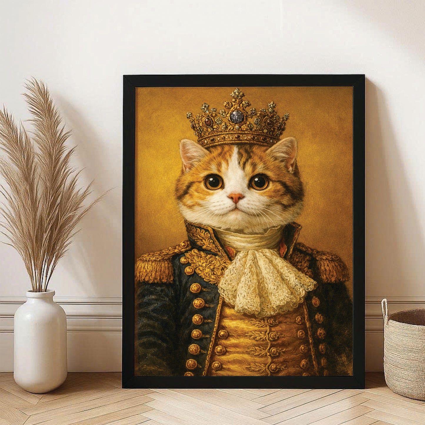 Custom Photo Cat King Royal Canvas Framed Wall Art Gift For Cat Lovers