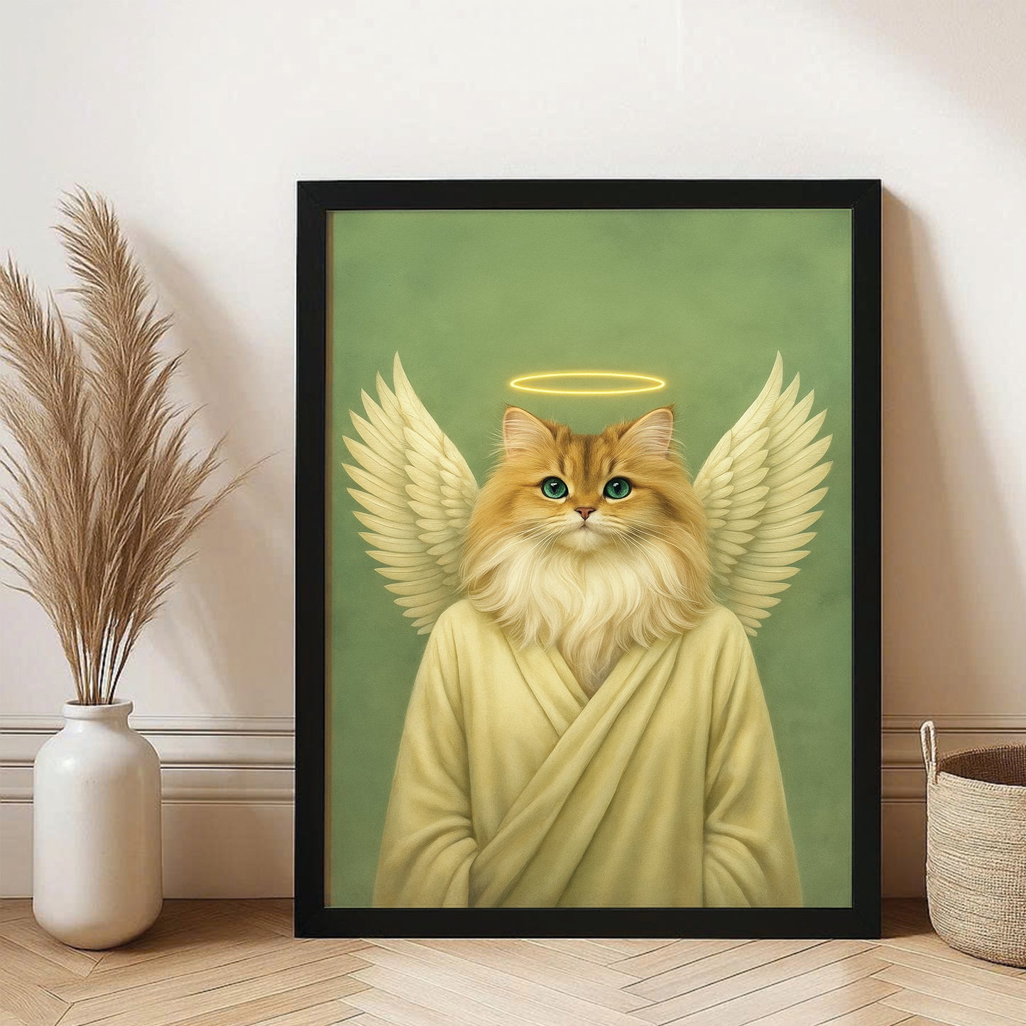 Custom Photo Angel Cat  Canvas Framed Wall Art Memorial Gift For Cat Lover