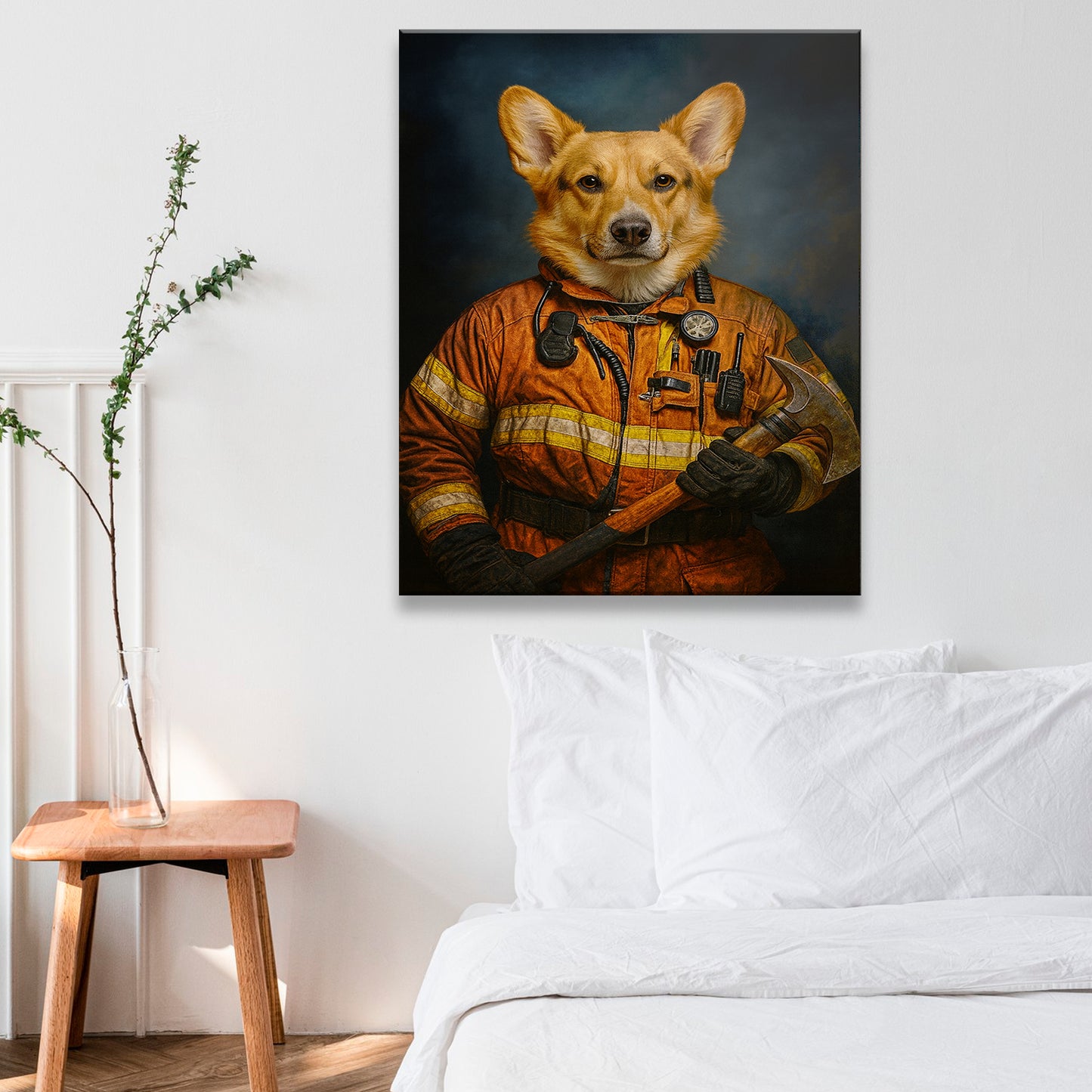 Custom Dog Photo Firefighter Canvas _ Gift For Dog Lovers
