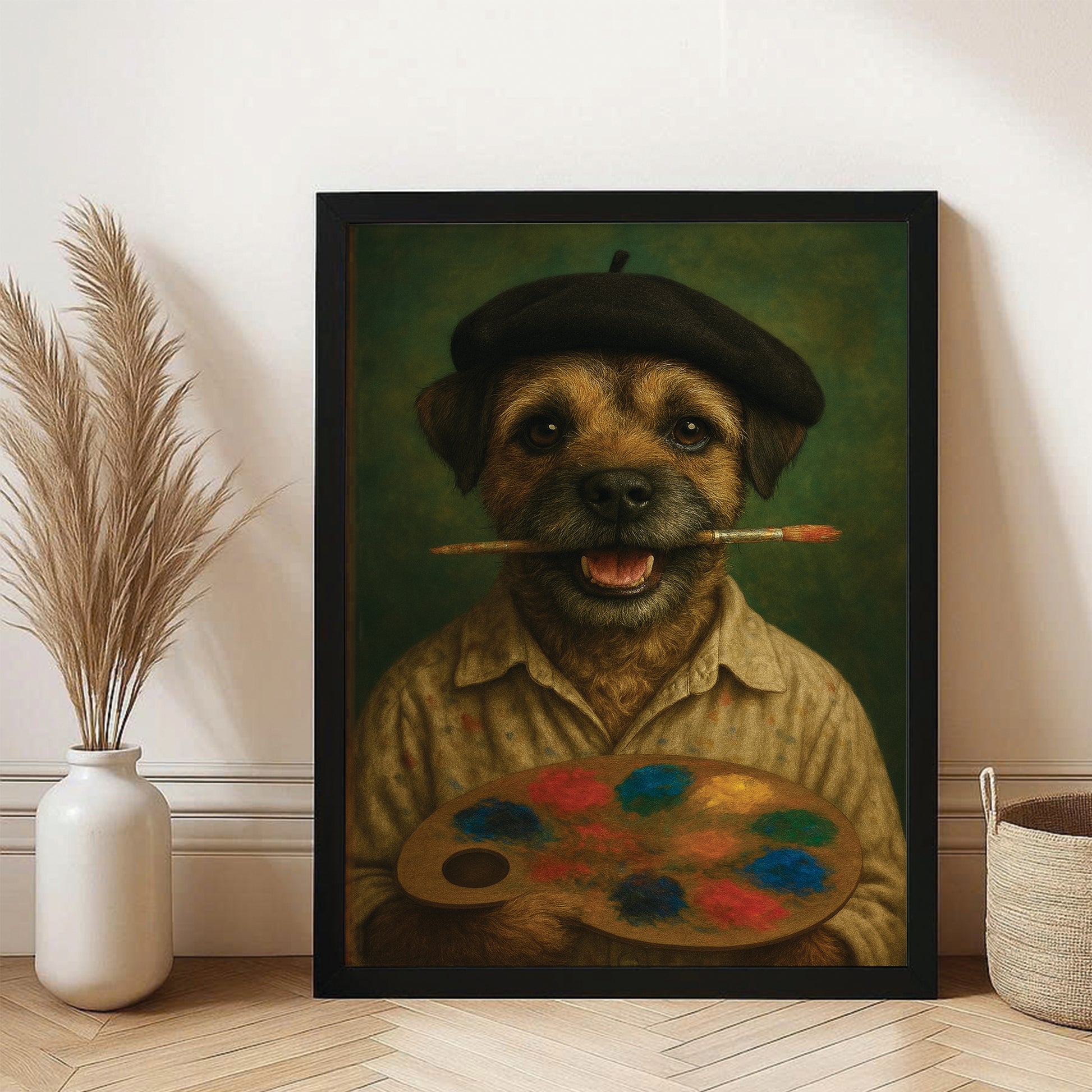 Custom Photo Artist Dog Canvas Framed Wall Art Gift For Dog Lovers