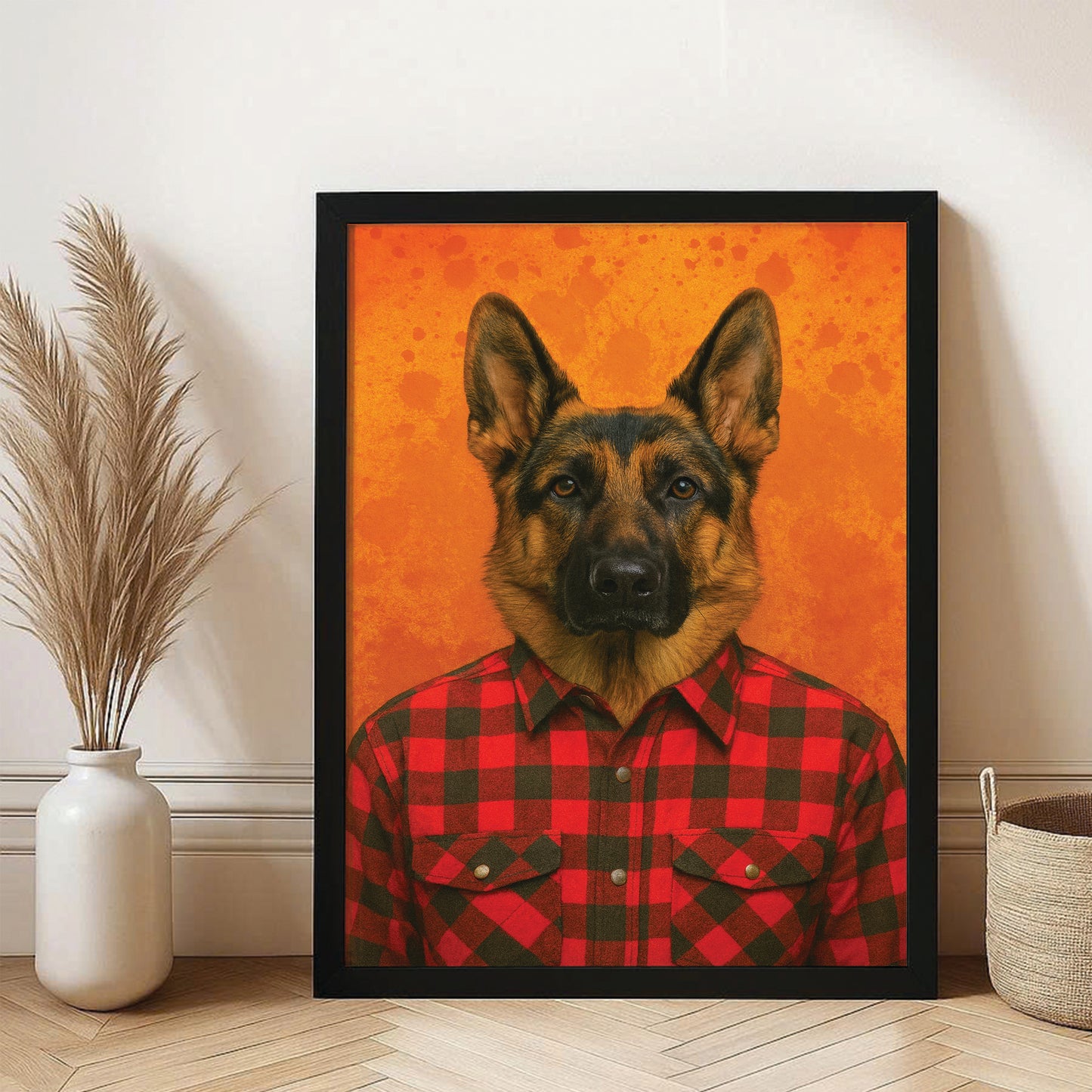 Custom Photo Dog In Red Shirt Canvas Framed Wall Art Gift For Dog Lovers