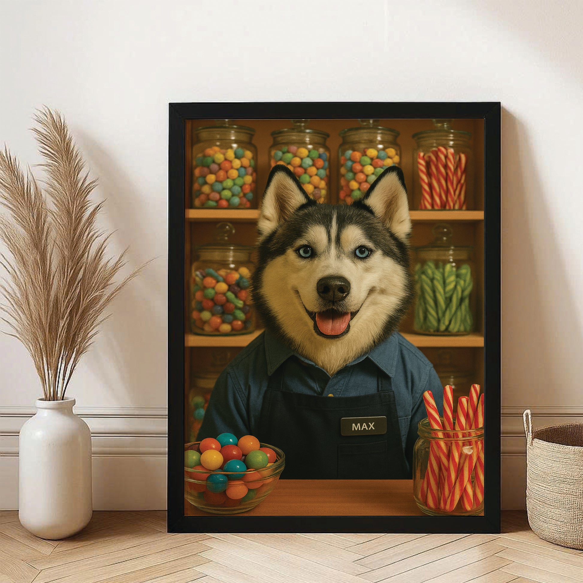 Custom Photo Candy Shop Dog Canvas Framed Wall Art Gift For Dog Lovers