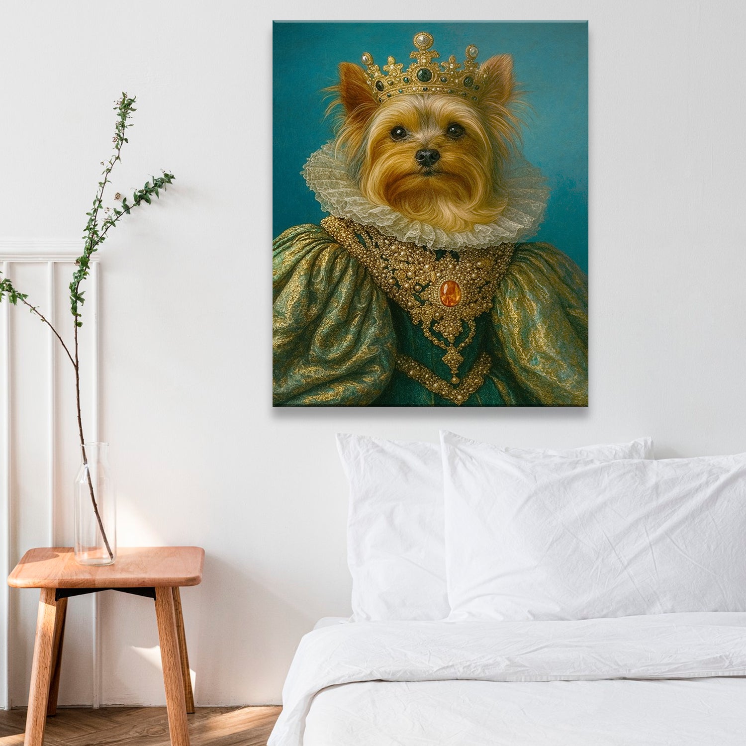 Custom Photo Potrait Royal Dog With Crown Canvas Gift For Dog Lovers