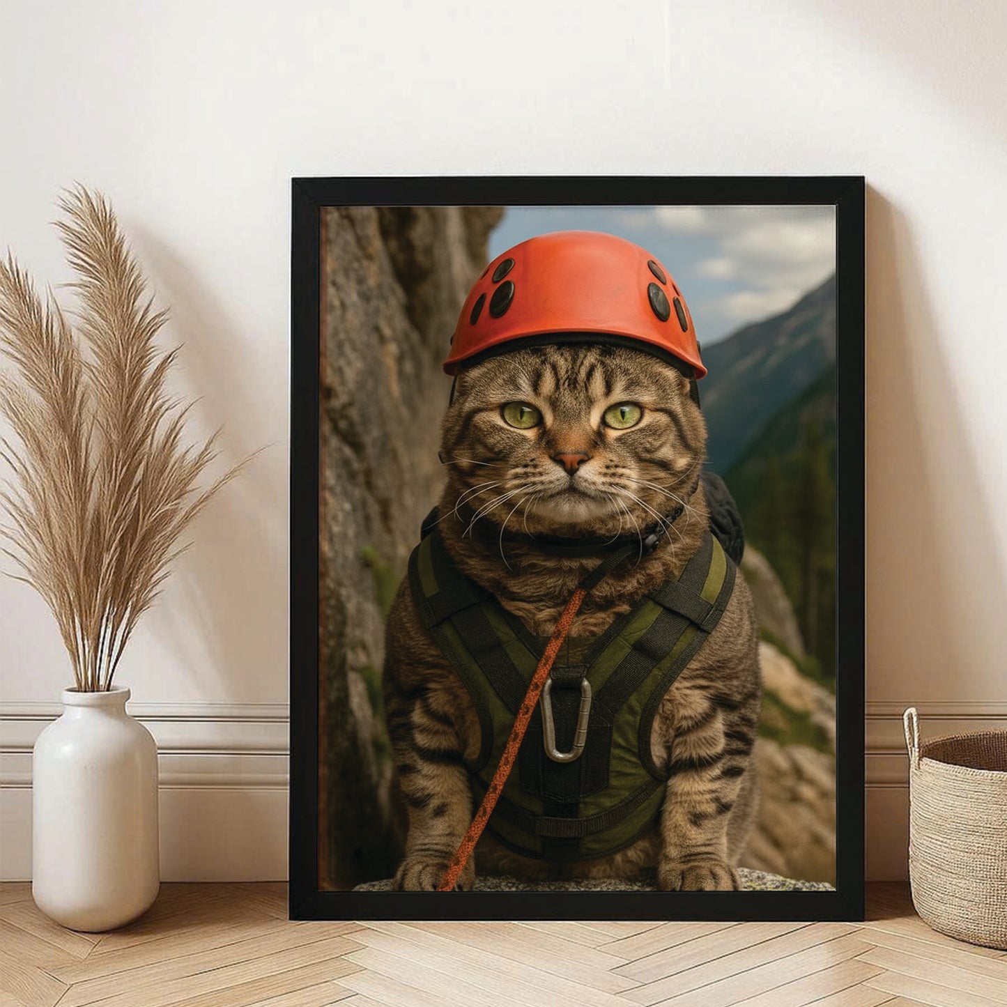Custom Photo Rock Climber Cat Canvas Framed Wall Art Gift For Cat Lover