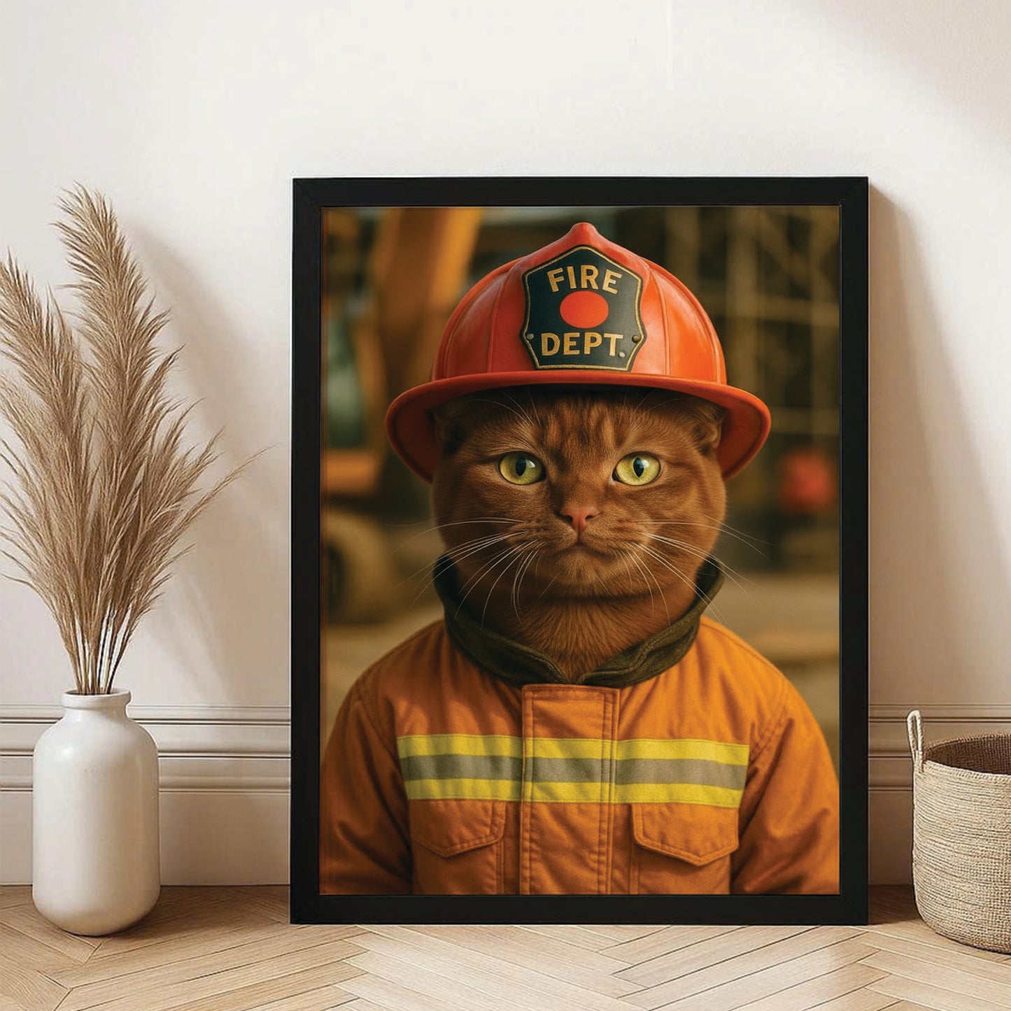 Custom Photo Construction Builder Canvas Framed Wall Art Gift For Cat Lovers