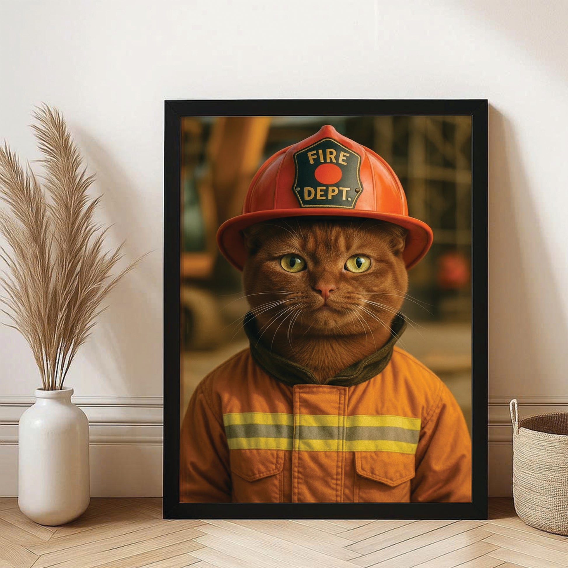 Custom Photo Construction Builder Canvas Framed Wall Art Gift For Cat Lovers