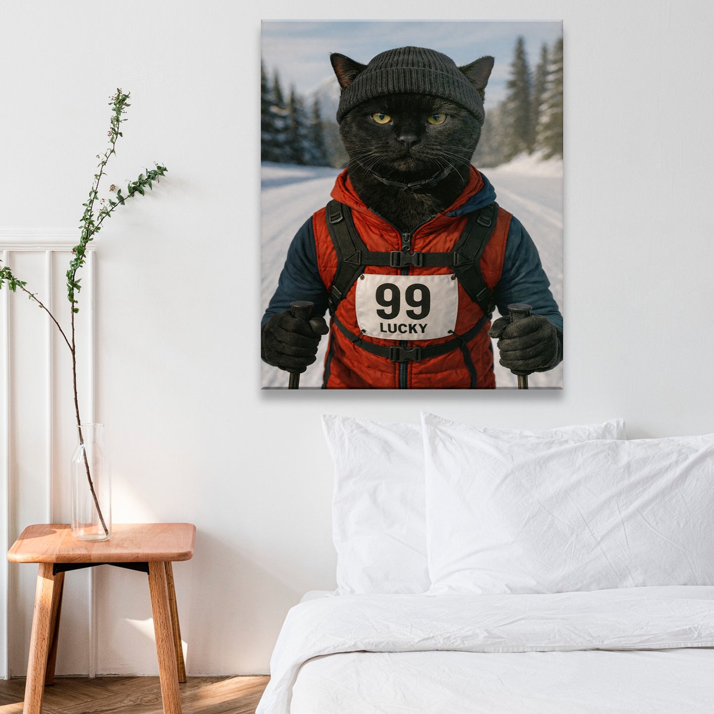 Custom Photo Cross Country Ski Cat Canvas Gift For Cat Lovers