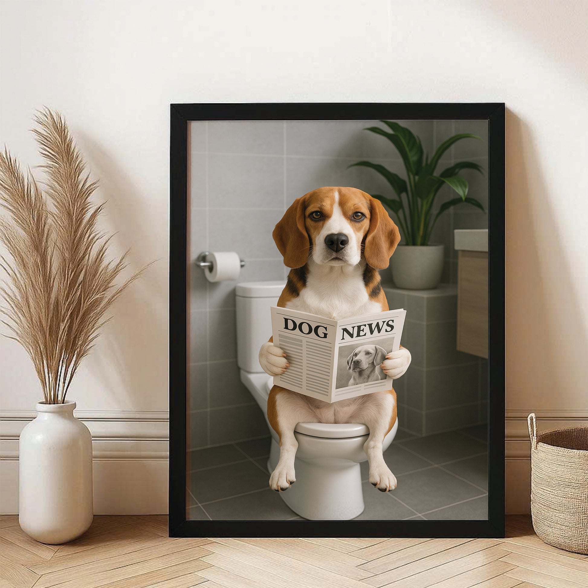 Custom Photo Dog Bathroom Style 4 Canvas Framed Wall Art Gift For Dog Lovers