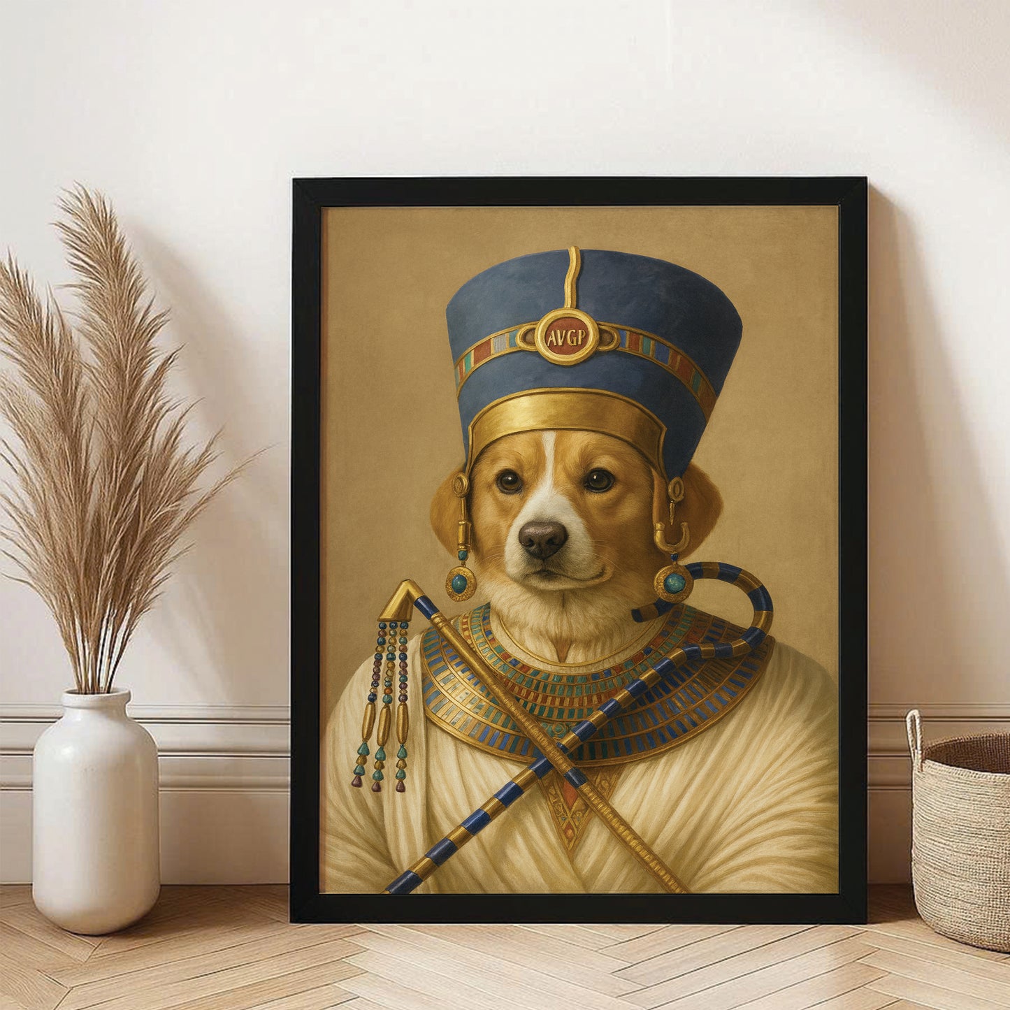 Custom Photo Egyptian Queen Dog Canvas Framed Wall Art Gift For Dog Lover